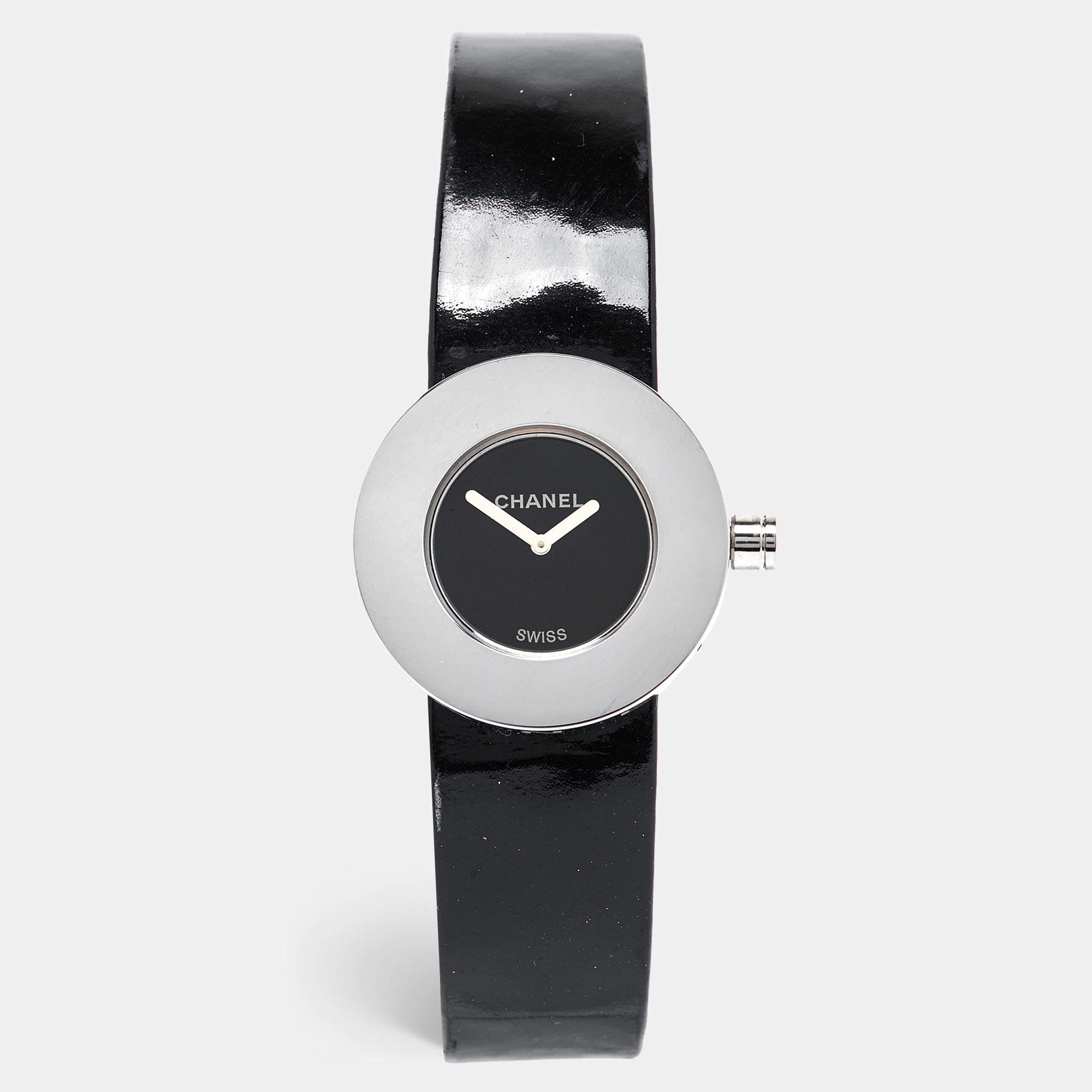 Pre Owned Chanel Black Stainless Steel Leather La Ronde H0579 Women's Wristwatch 29 mm