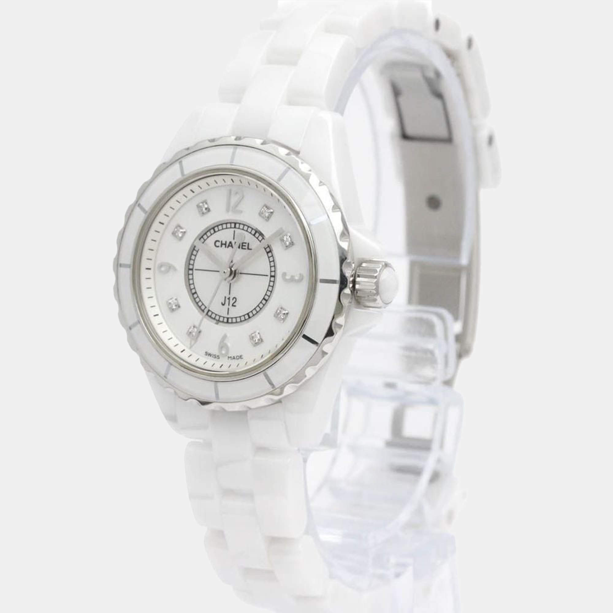 Chanel White Shell Ceramic J12 H2570 Quartz Women's Wristwatch 29 mm Chanel