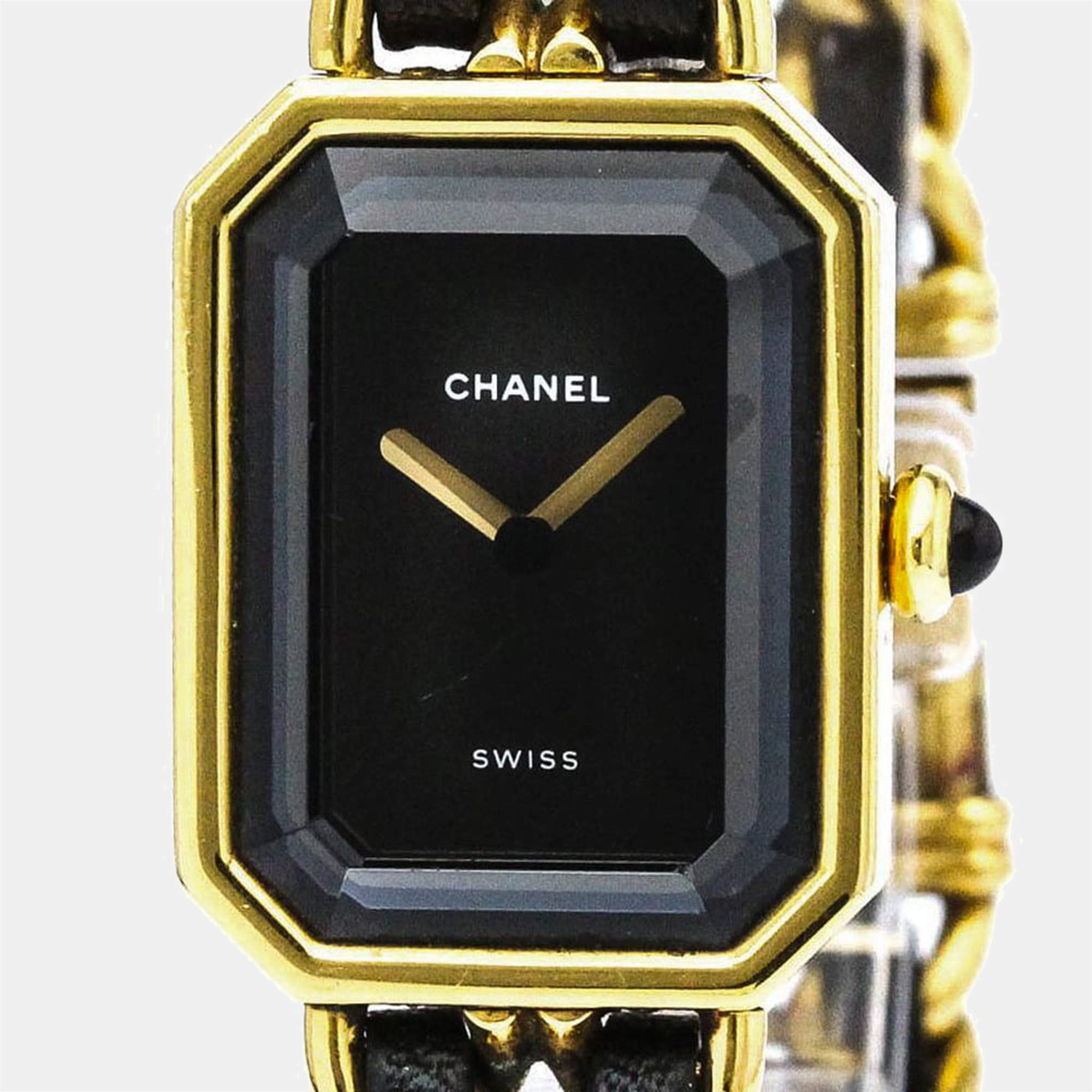 Pre Owned Chanel Black Yellow Gold Plated Stainless Steel Premiere H0001 Women's Wristwatch 20 mm