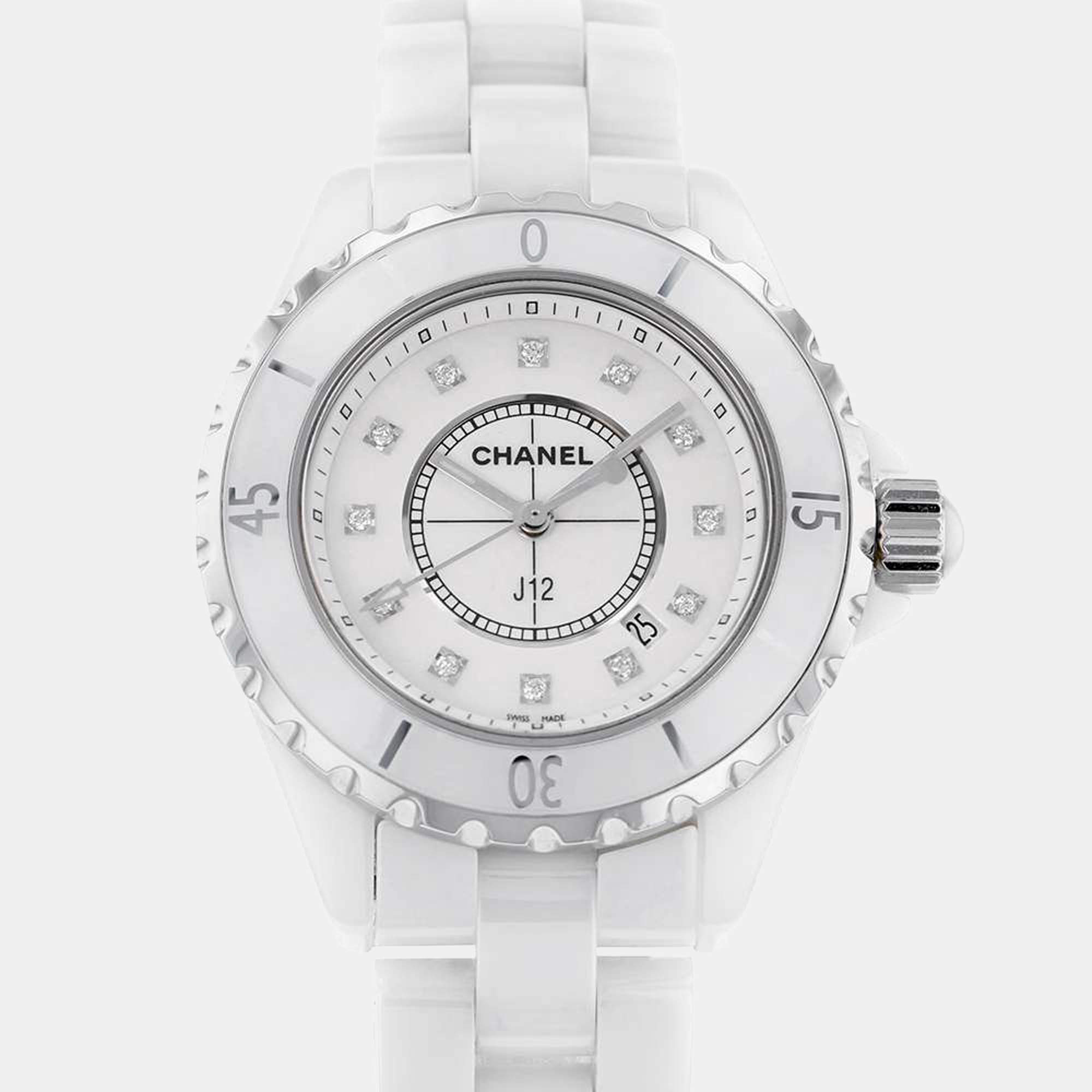 Chanel White Diamonds Stainless Steel And Ceramic J12 H1628 Women's  Wristwatch 33 mm Chanel