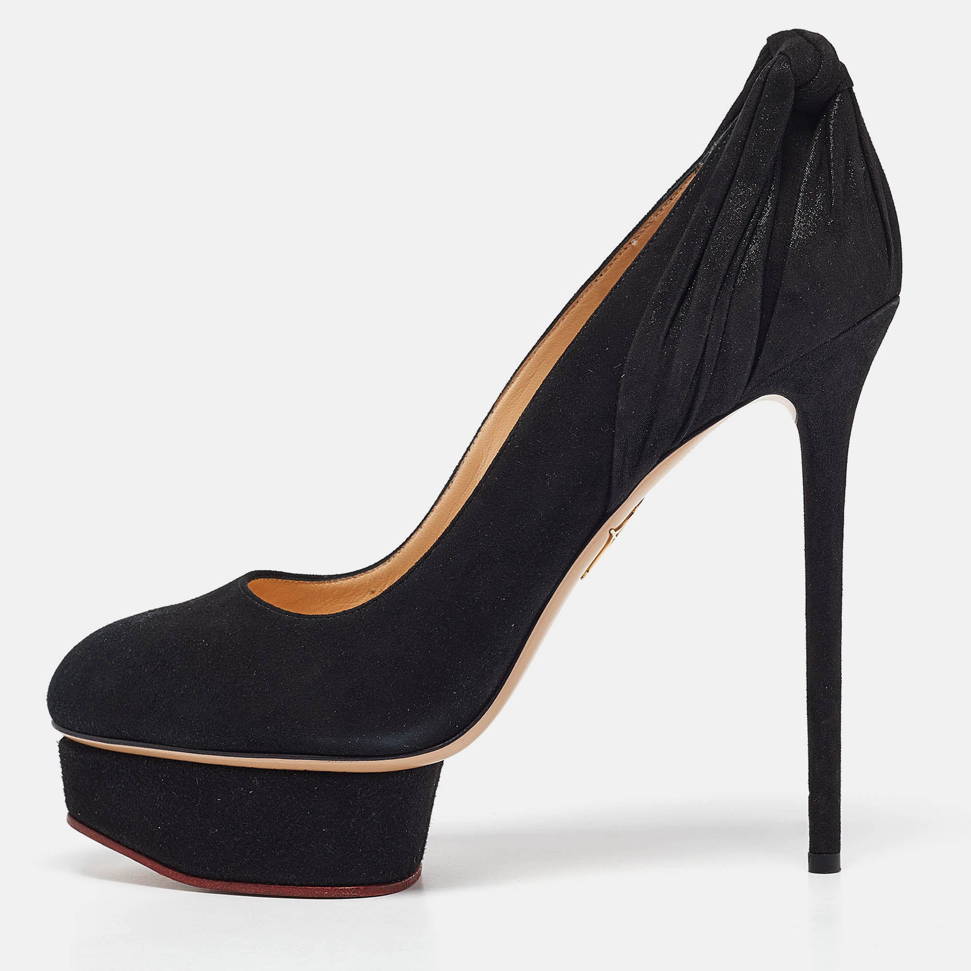 Charlotte Olympia Black Suede Dolly Platform Pumps Size 41