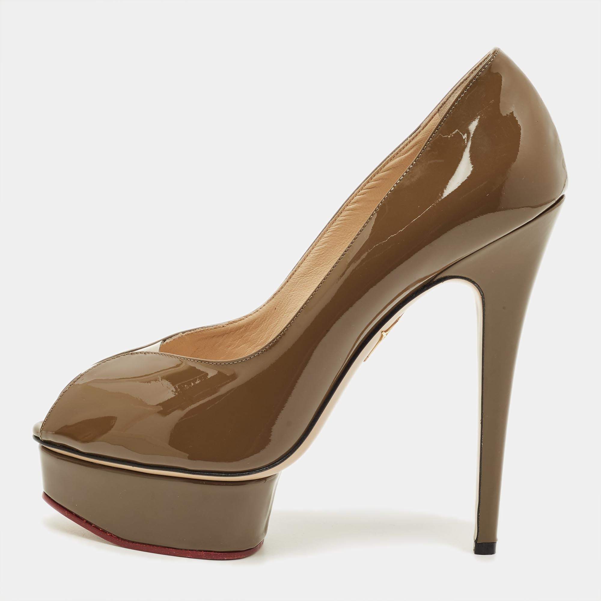 Pre Owned Charlotte Olympia Dolly Size 40 Green Patent Leather Platform Pumps