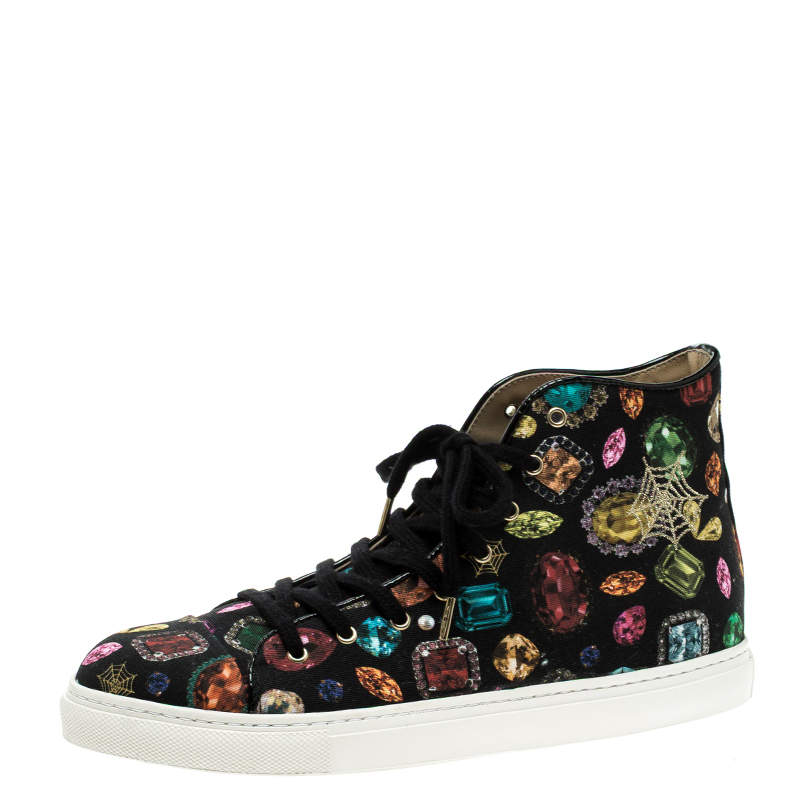 Charlotte Olympia Multicolor Jewel Print Canvas High Top Sneakers Size 38.5