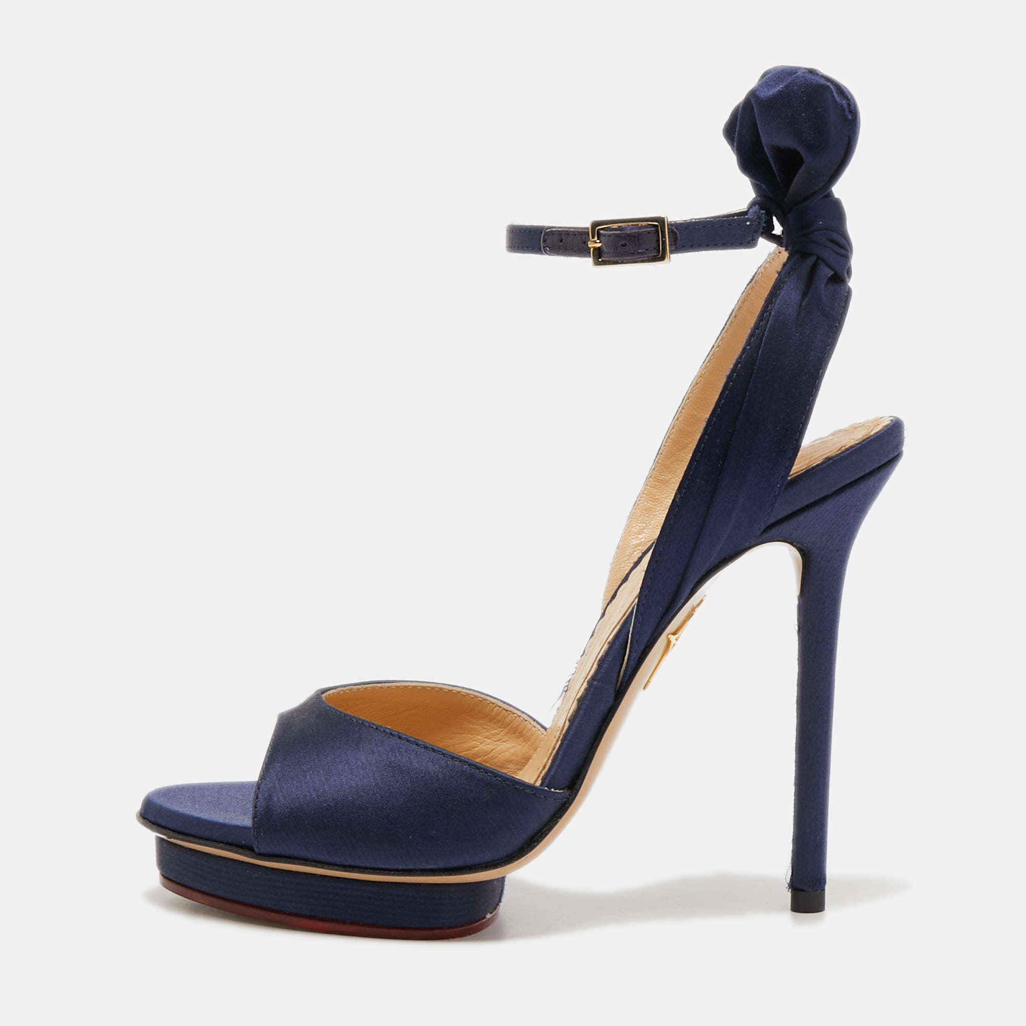 Pre Owned Charlotte Olympia Blue Satin Wallace Ankle Strap Sandals Size 35