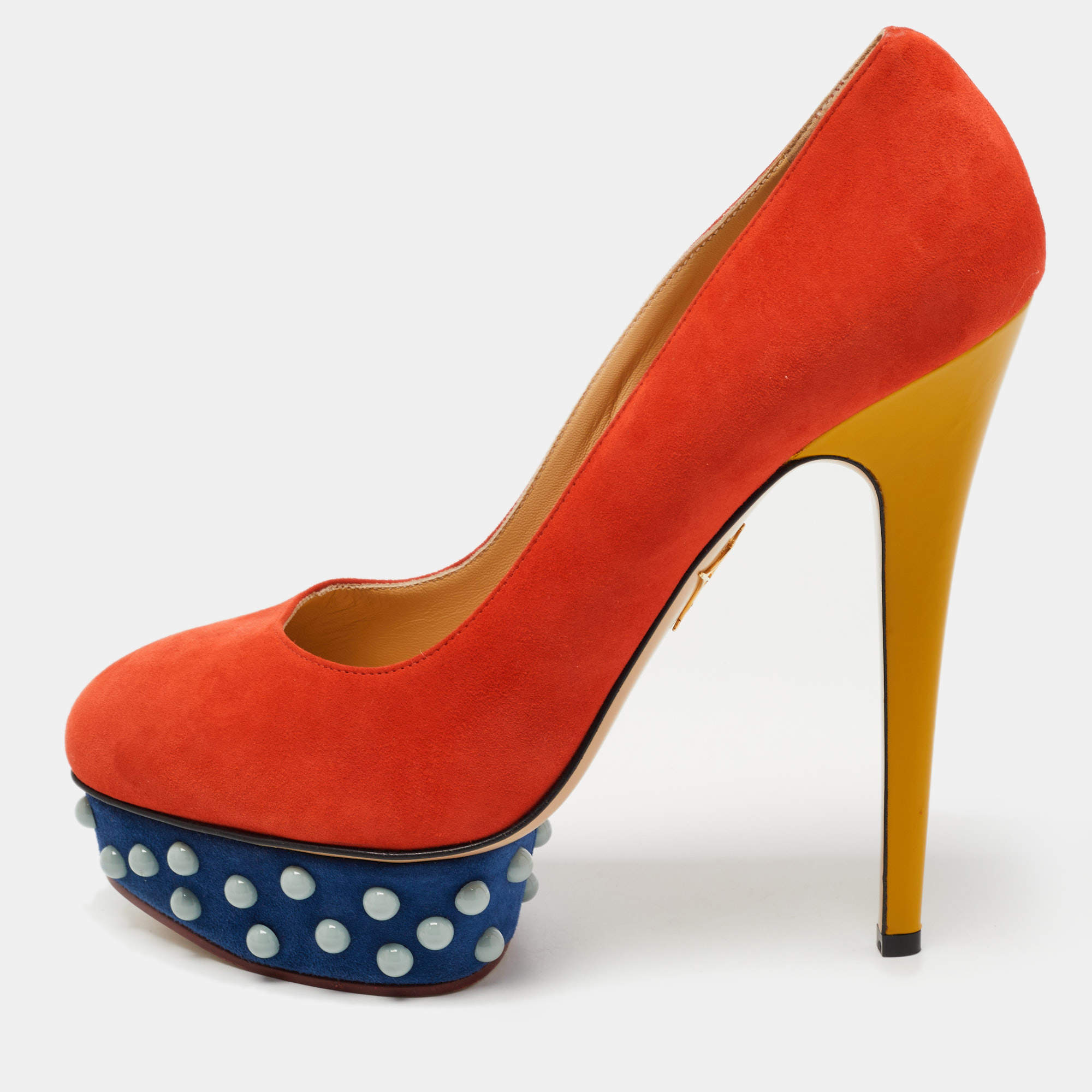 Pre Owned Charlotte Olympia Multicolor Suede Dolly Platform Pumps Size 40