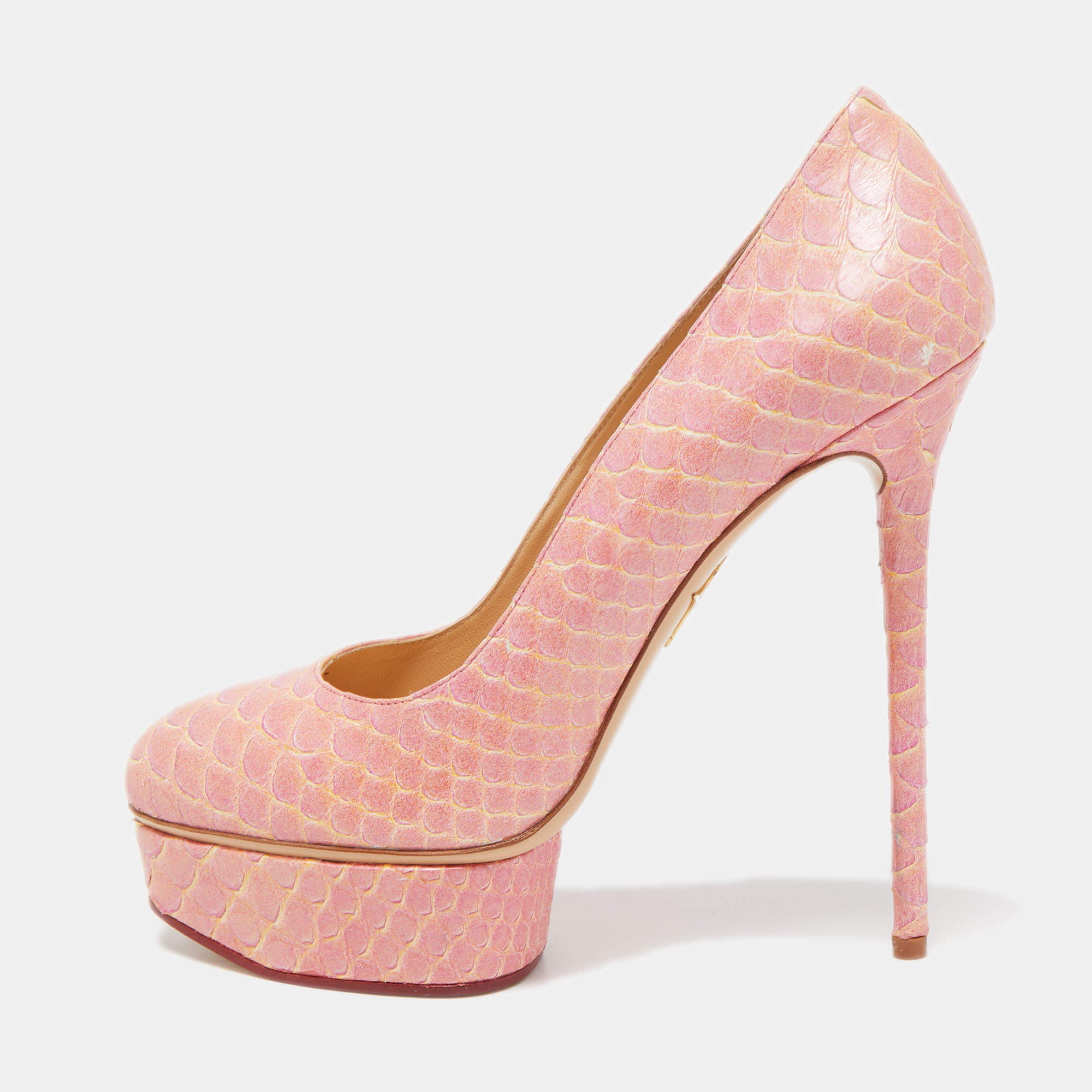 Charlotte Olympia Pink Python Embossed Leather Priscilla Platform Pumps Size 40