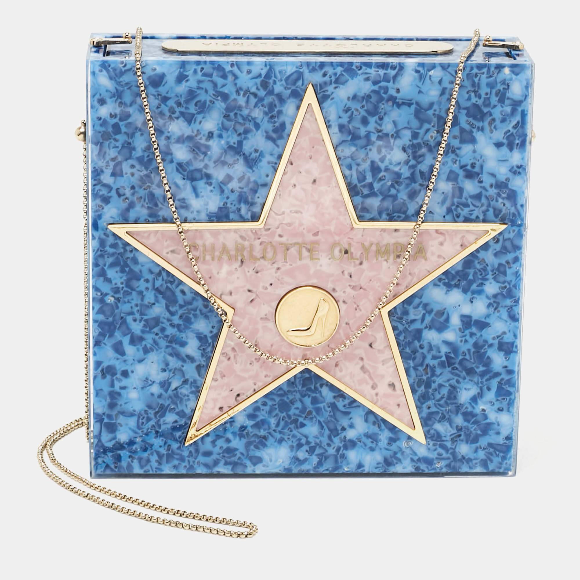 Pre Owned Charlotte Olympia Blue/Pink Acrylic Walk of Fame Matchbox Chain Clutch