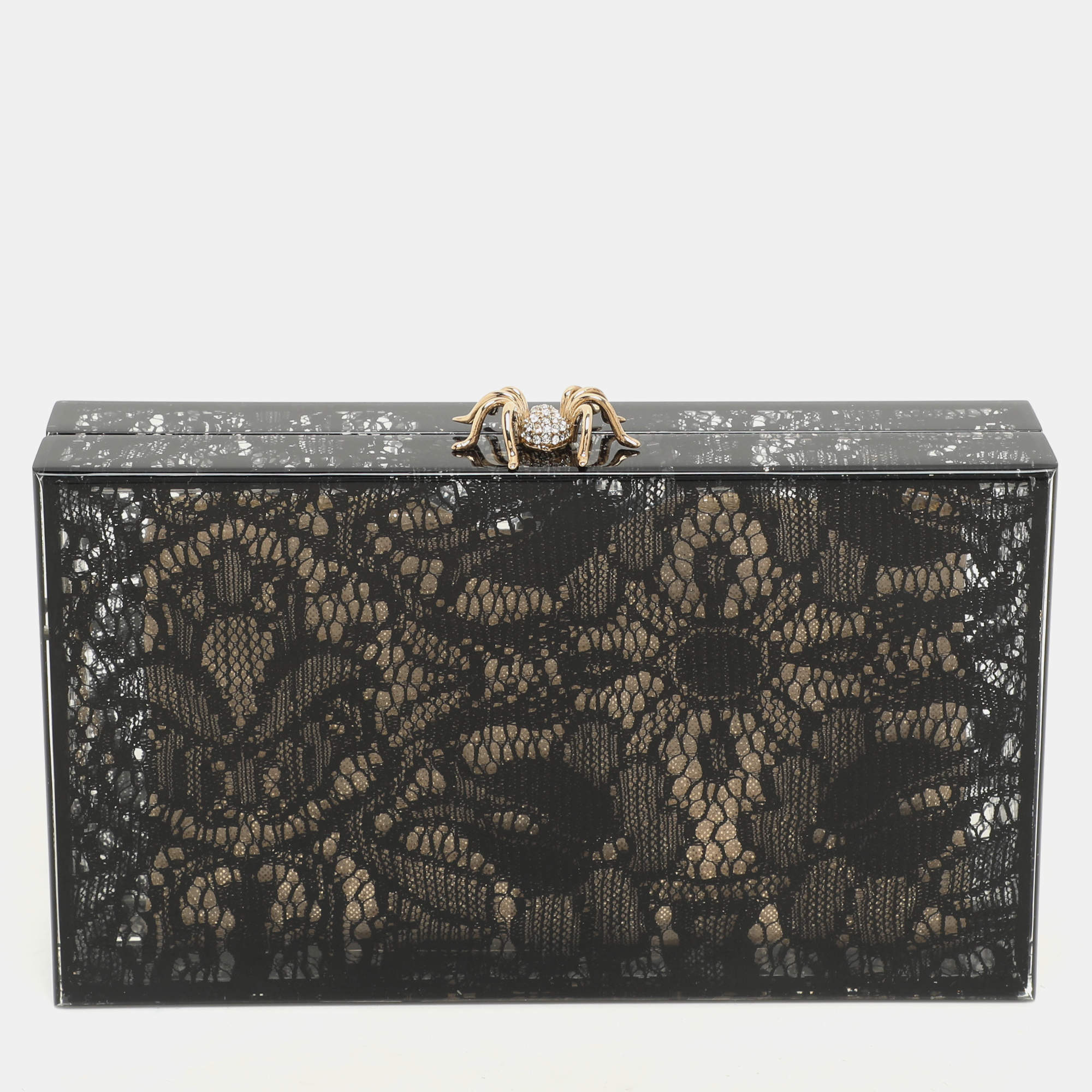 Charlotte Olympia Black Halloween Lace And Perspex Spider Box Clutch