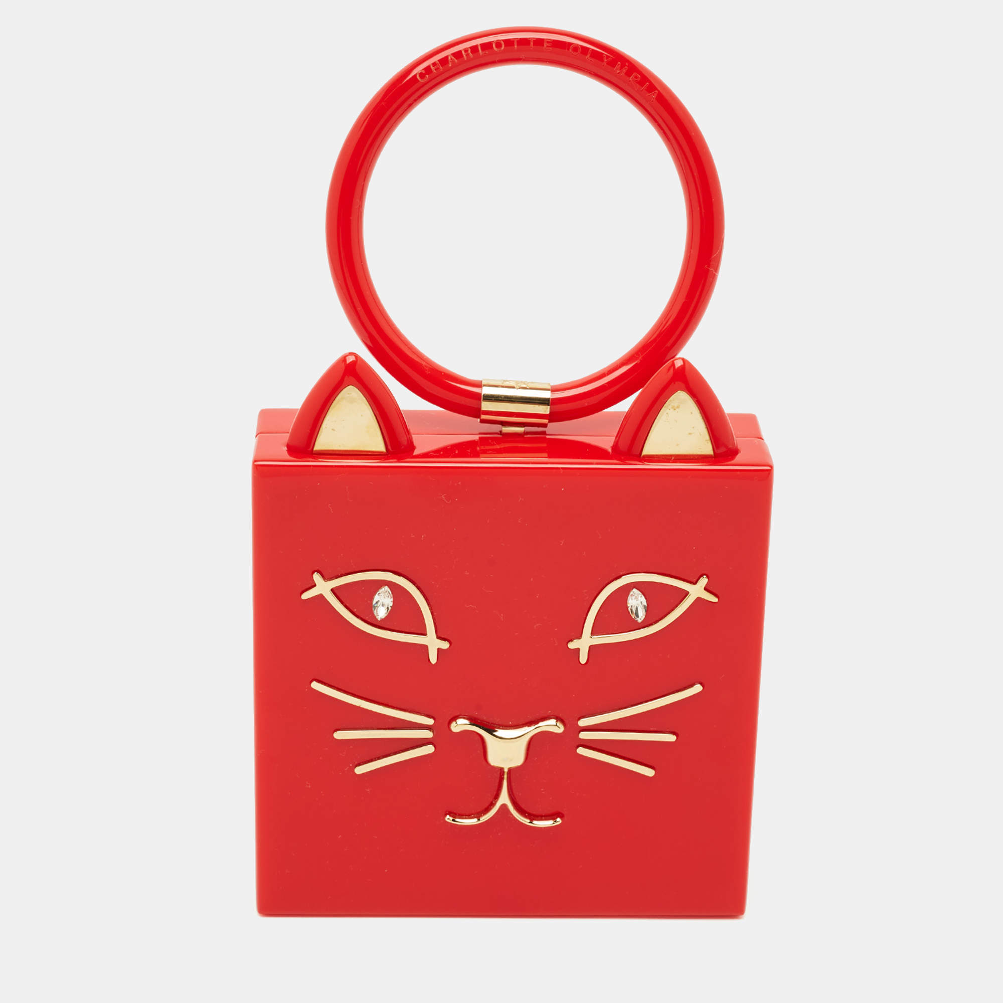 Pre Owned Charlotte Olympia Kitty Red Perspex Clutch