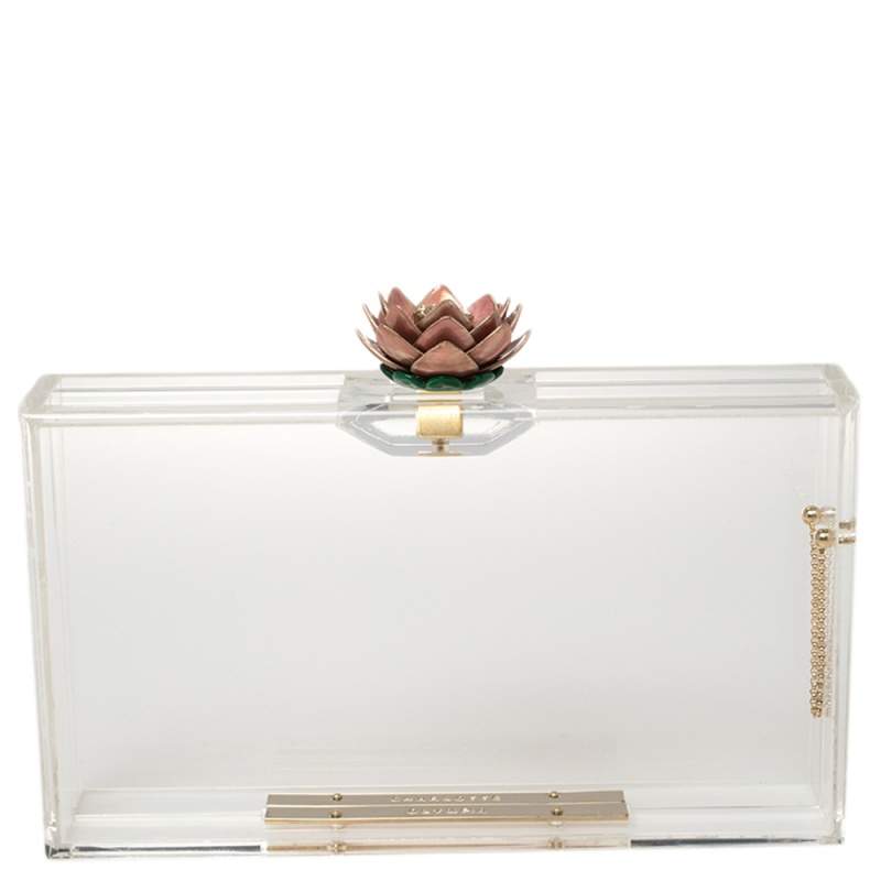 Pre Owned Charlotte Olympia Clear Perspex Chain Classic Box Clutch