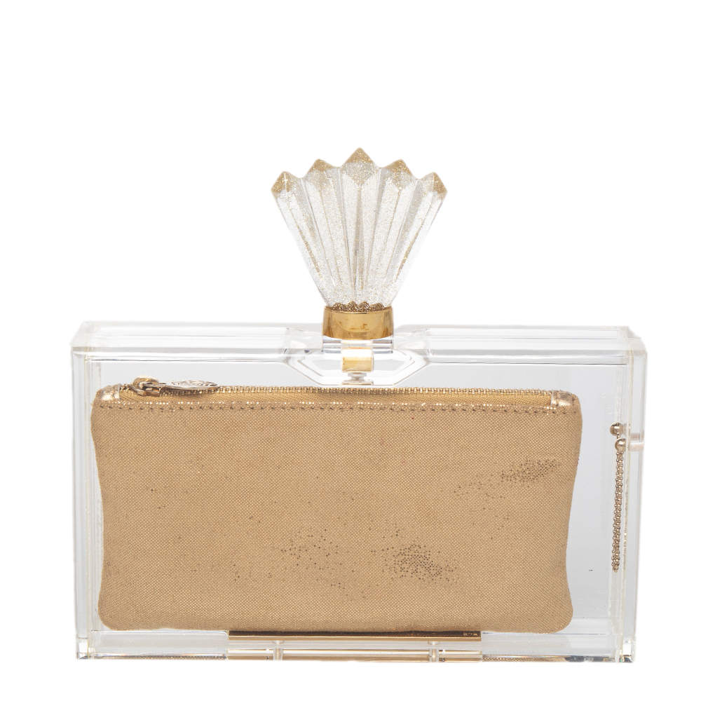 Pre Owned Charlotte Olympia Gold Perspex Pandora Box Clutch