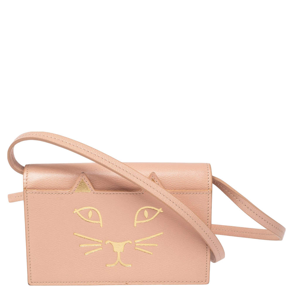 Pre Owned Charlotte Olympia Pink Leather Feline Purse Shoulder Bag