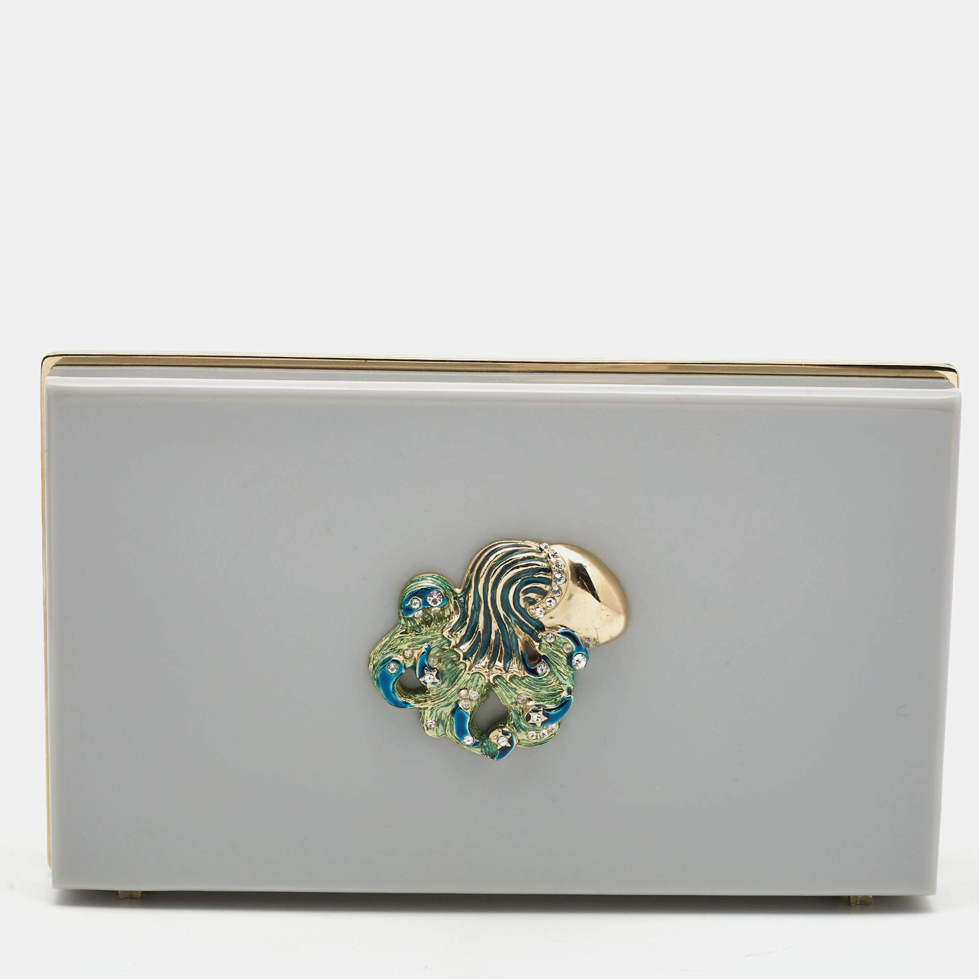 Pre Owned Charlotte Olympia Grey Perspex Aquarius Zodiac Pandora Box Clutch 