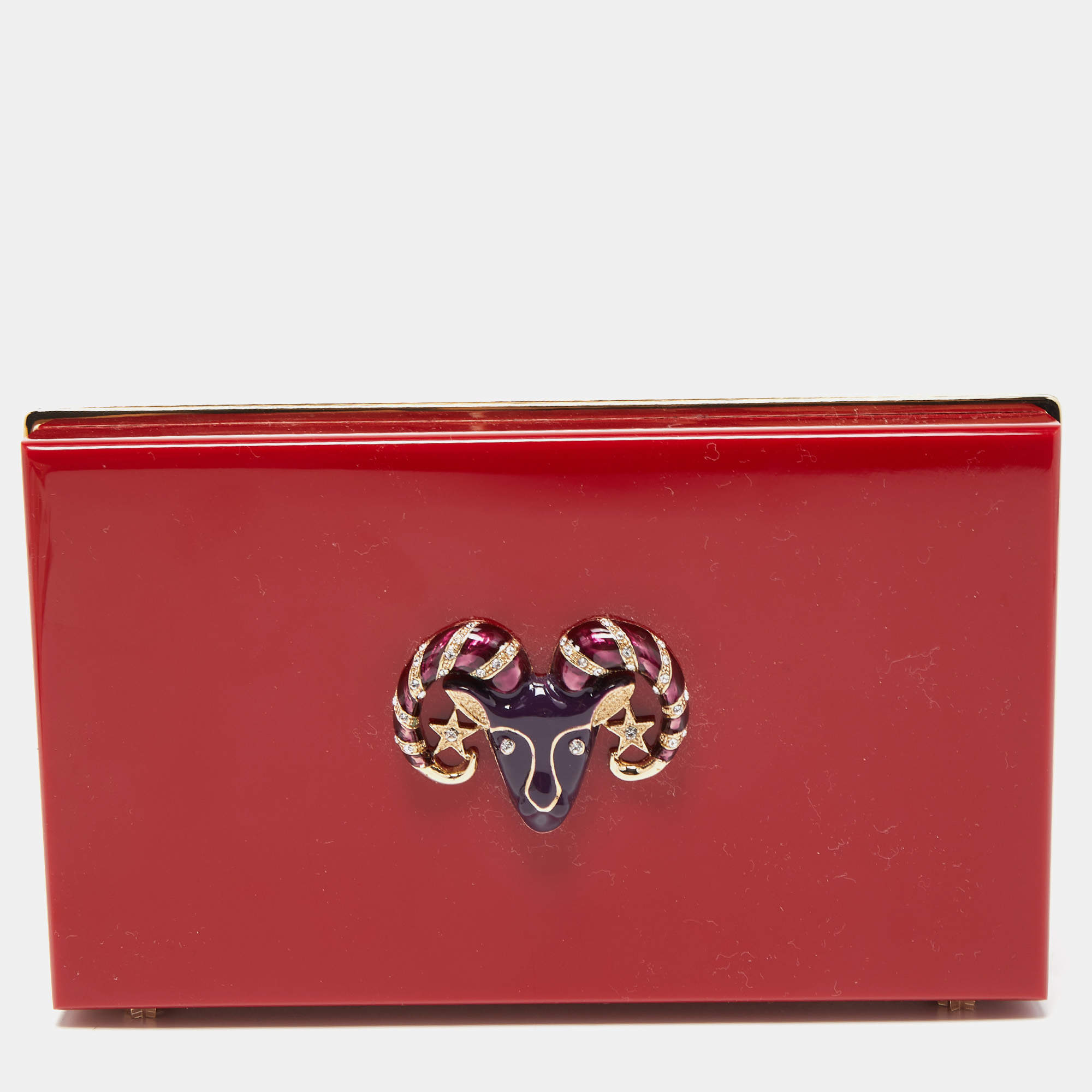 Pre Owned Charlotte Olympia Red Perspex Aries Zodiac Pandora Box Clutch