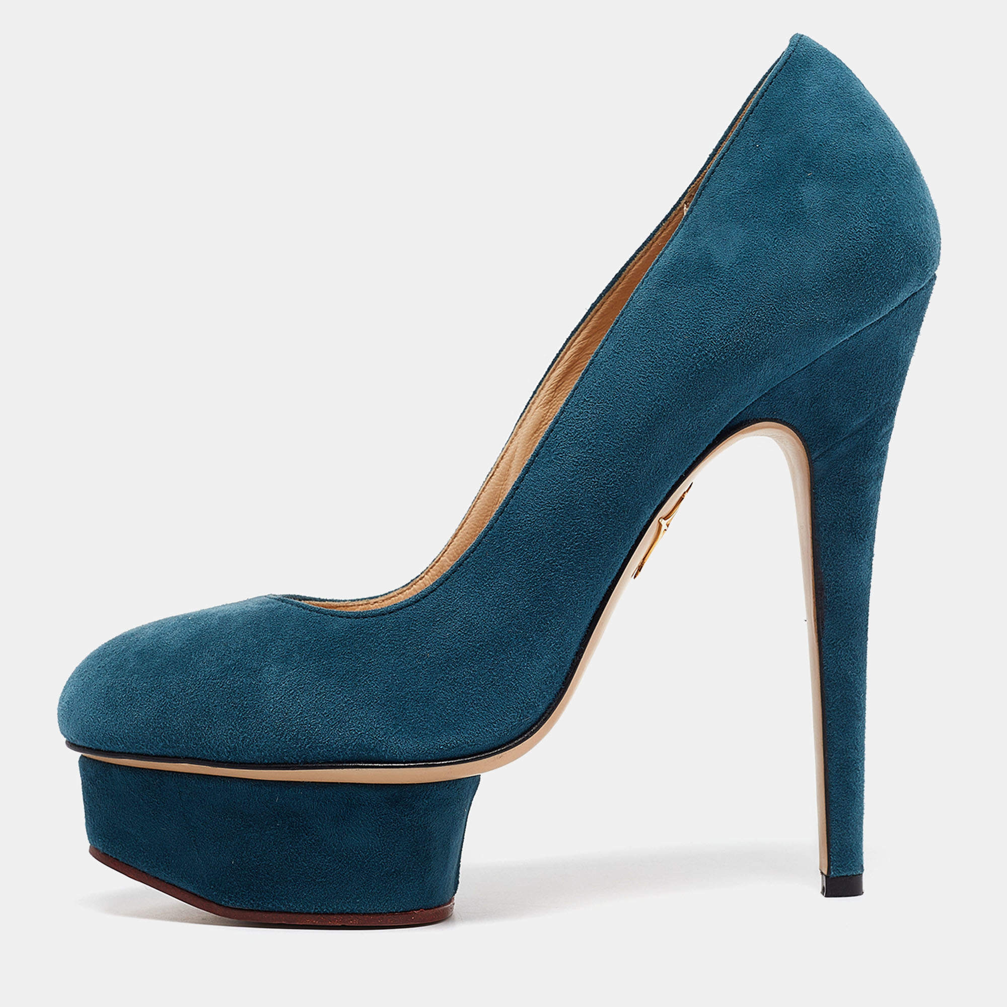 Charlotte Olympia Blue Suede Dolly Platform Pumps Size 38