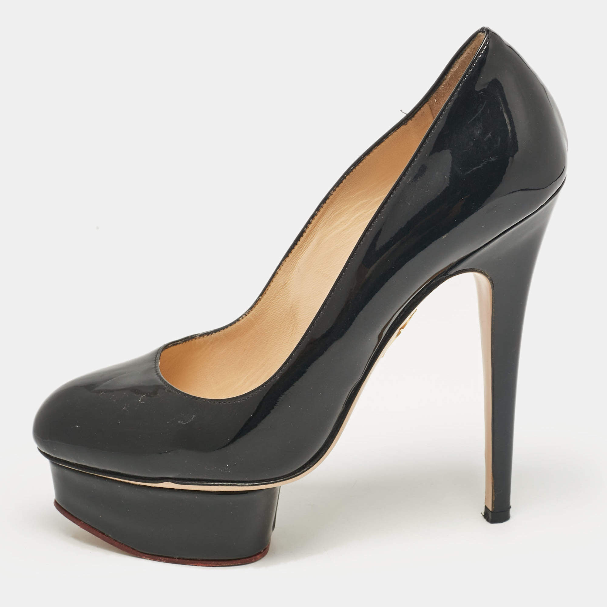 Charlotte Olympia Black Patent Leather Dolly Platform Pumps size 38