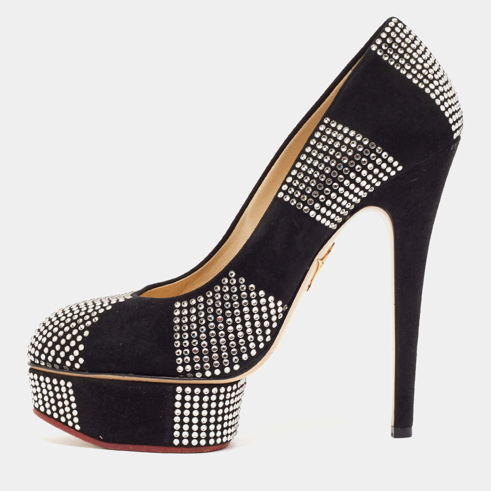 Pre Owned Charlotte Olympia Black Suede Dolly Platform Pumps Size 37.5