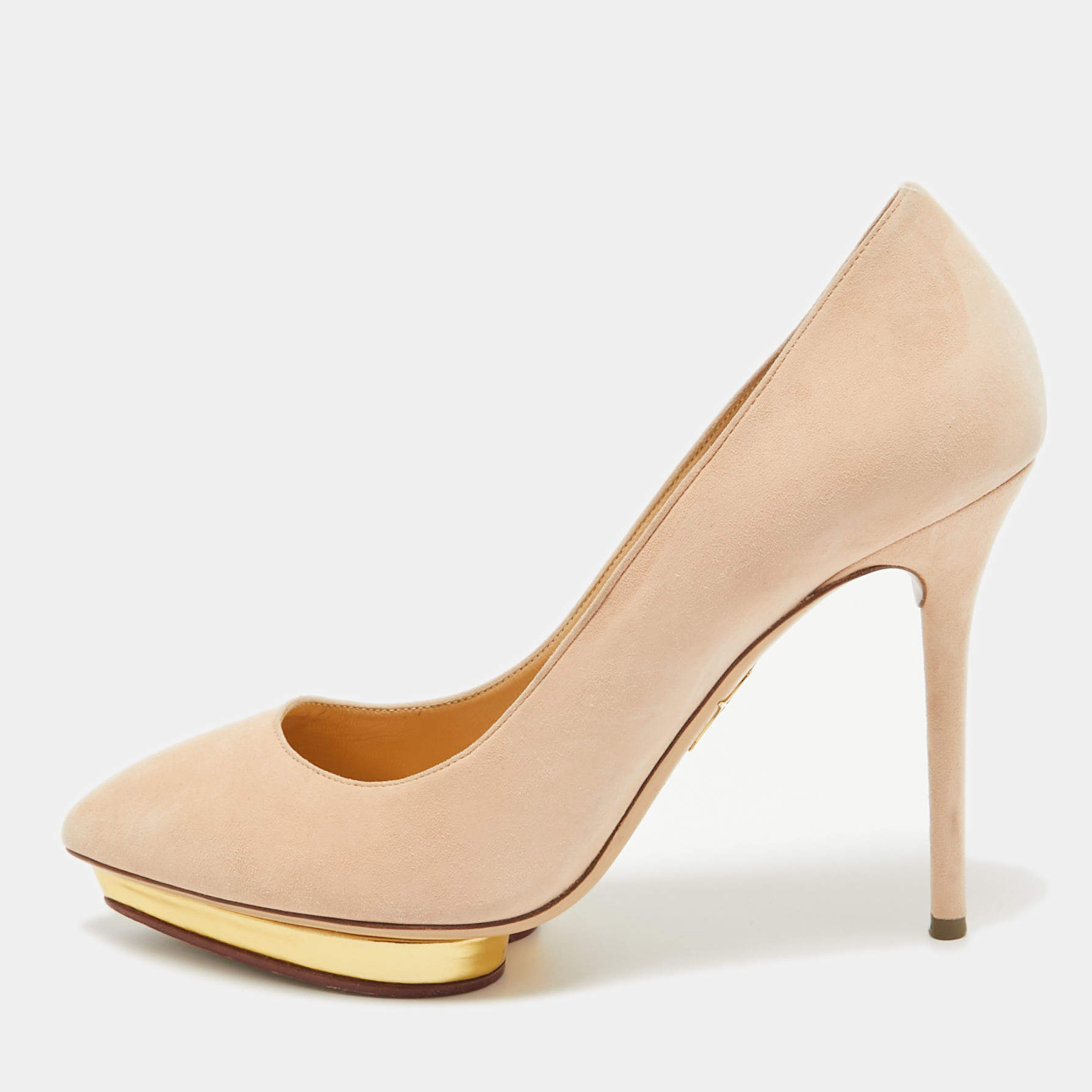 مملوكة مسبقًا Charlotte Olympia Beige Suede Dotty Platform Pumps Size 38.5