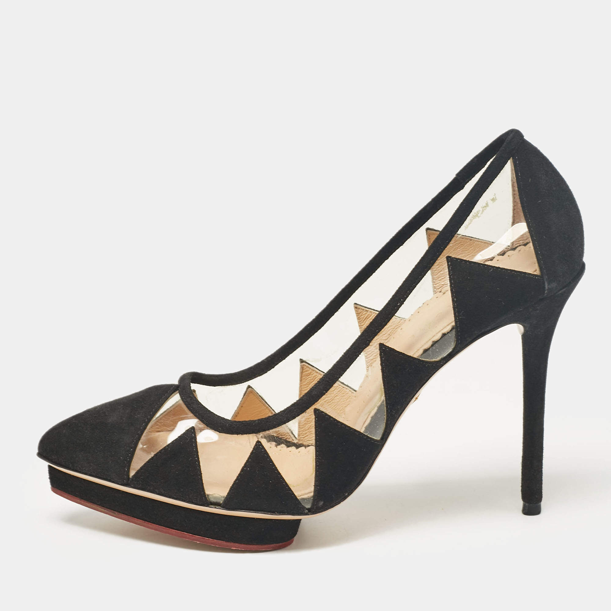 Charlotte Olympia Black PVC and Suede Platform Pumps Size 37.5