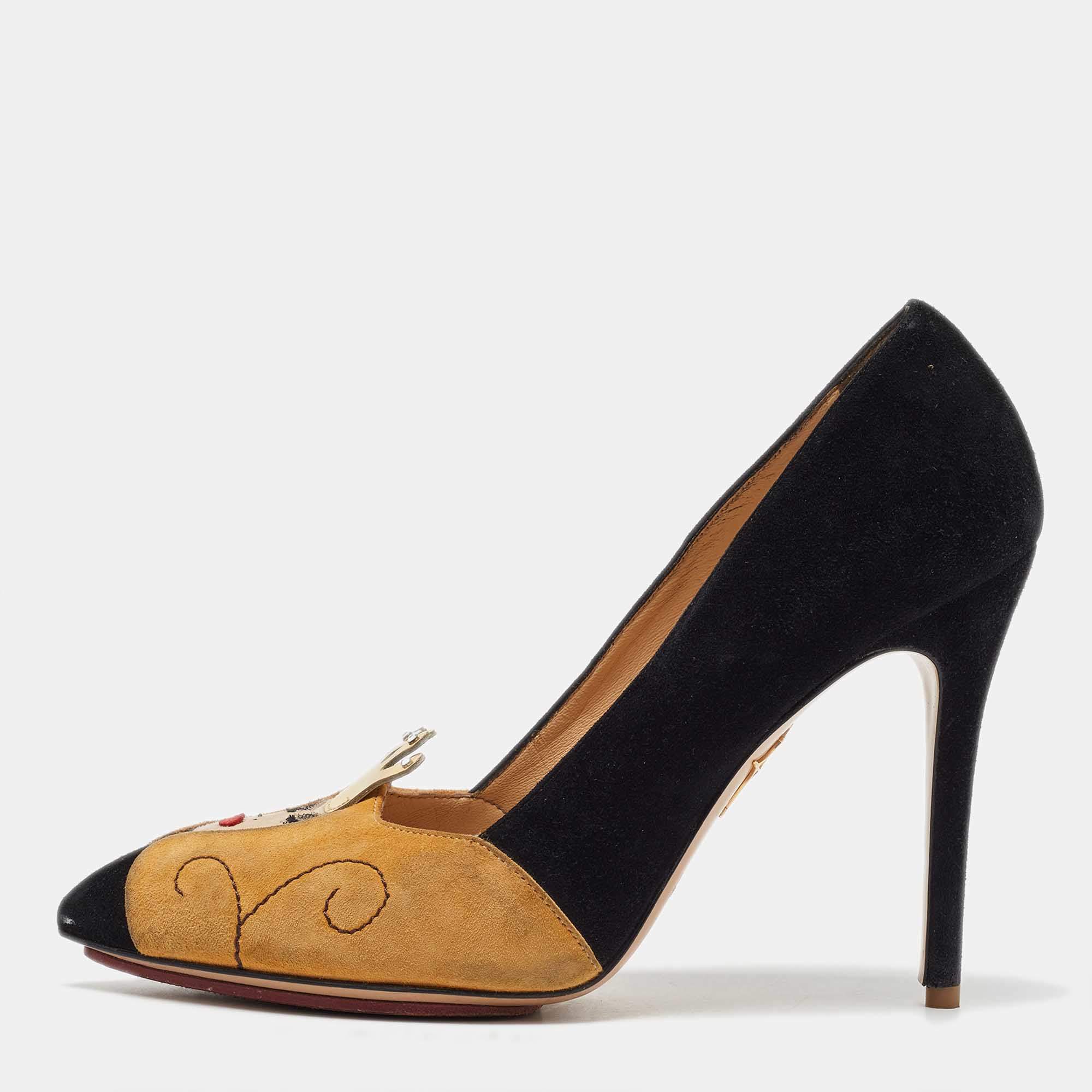 Charlotte Olympia Black/Yellow Suede Sleeping Beauty Pumps Size 37.5