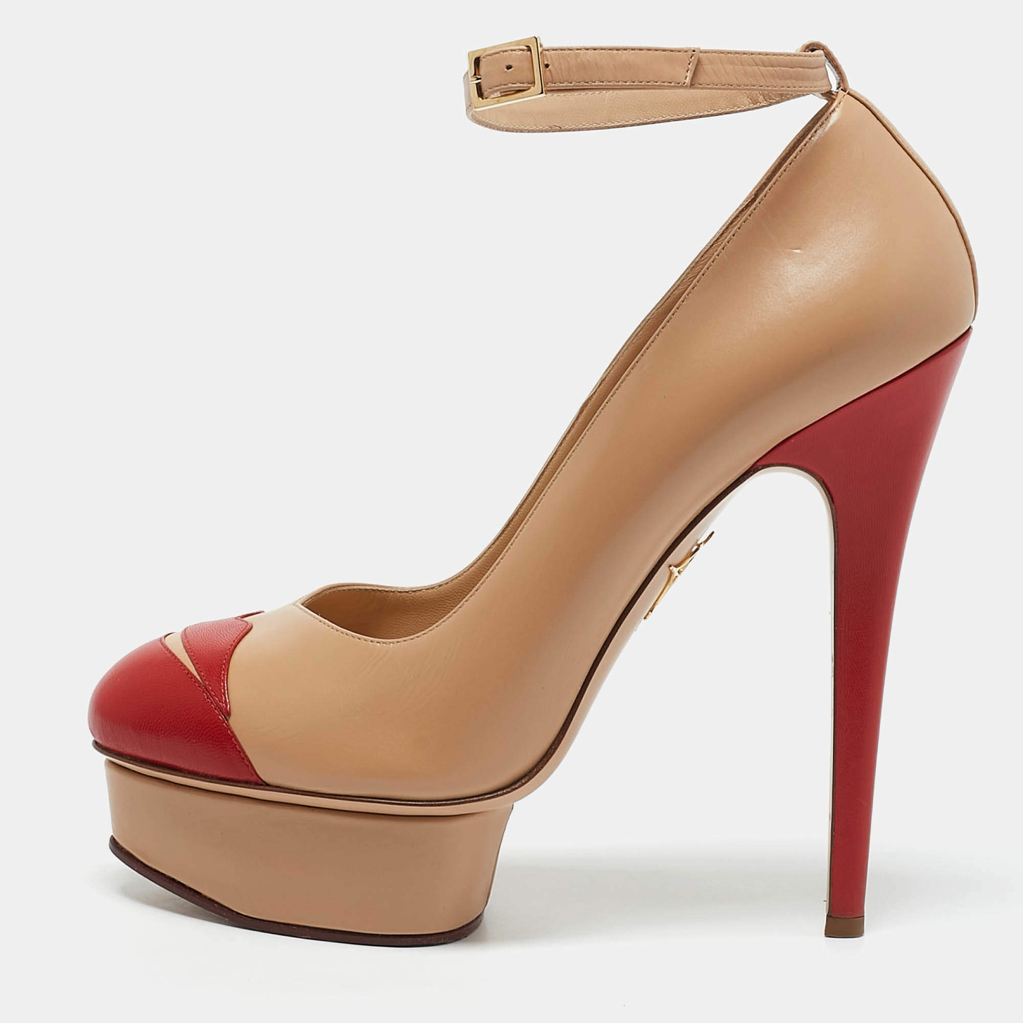 Charlotte Olympia Beige/Red Leather Kiss Me Dolores! Pumps Size 40