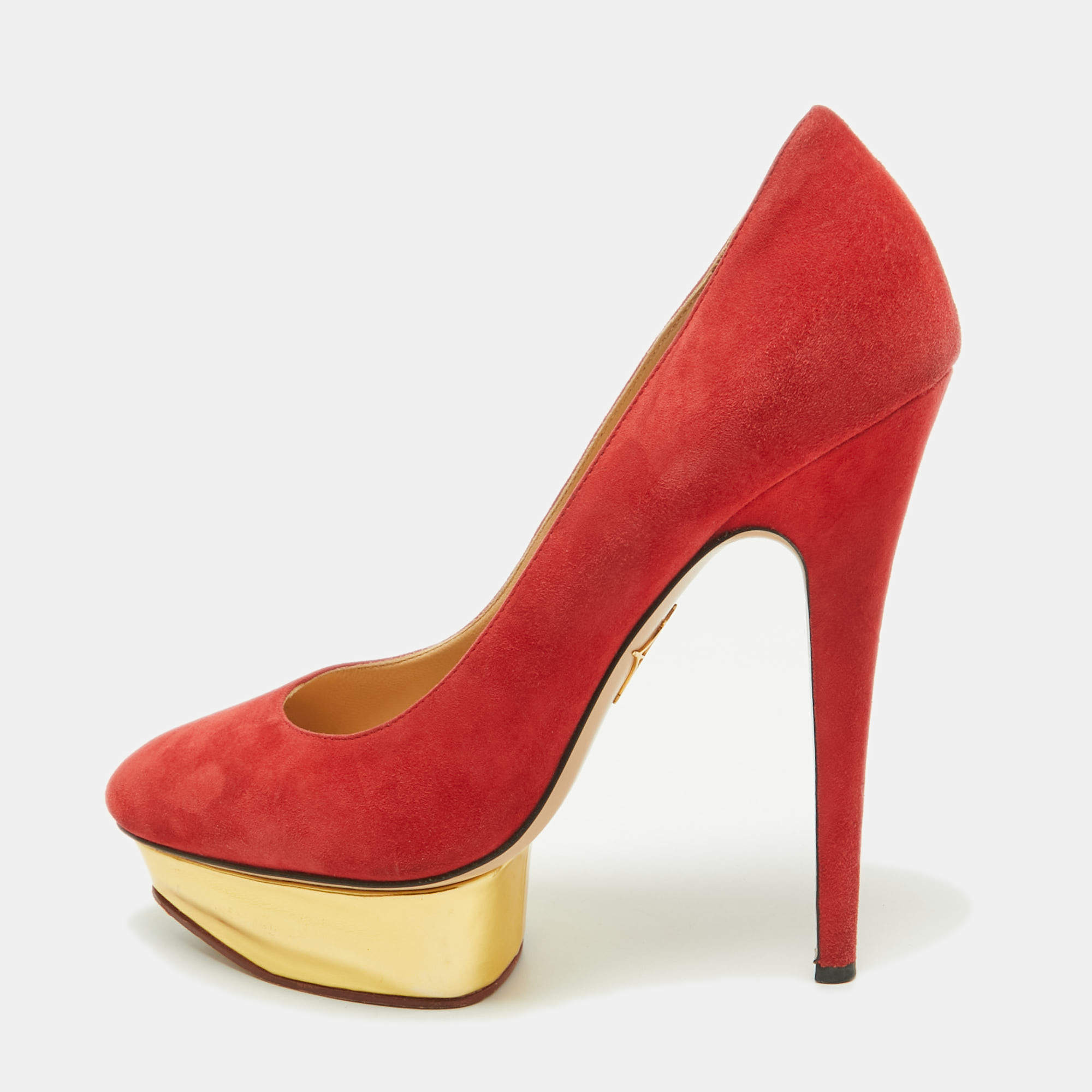 Pre Owned Charlotte Olympia Red Suede Dolly Platform Pumps Size 39