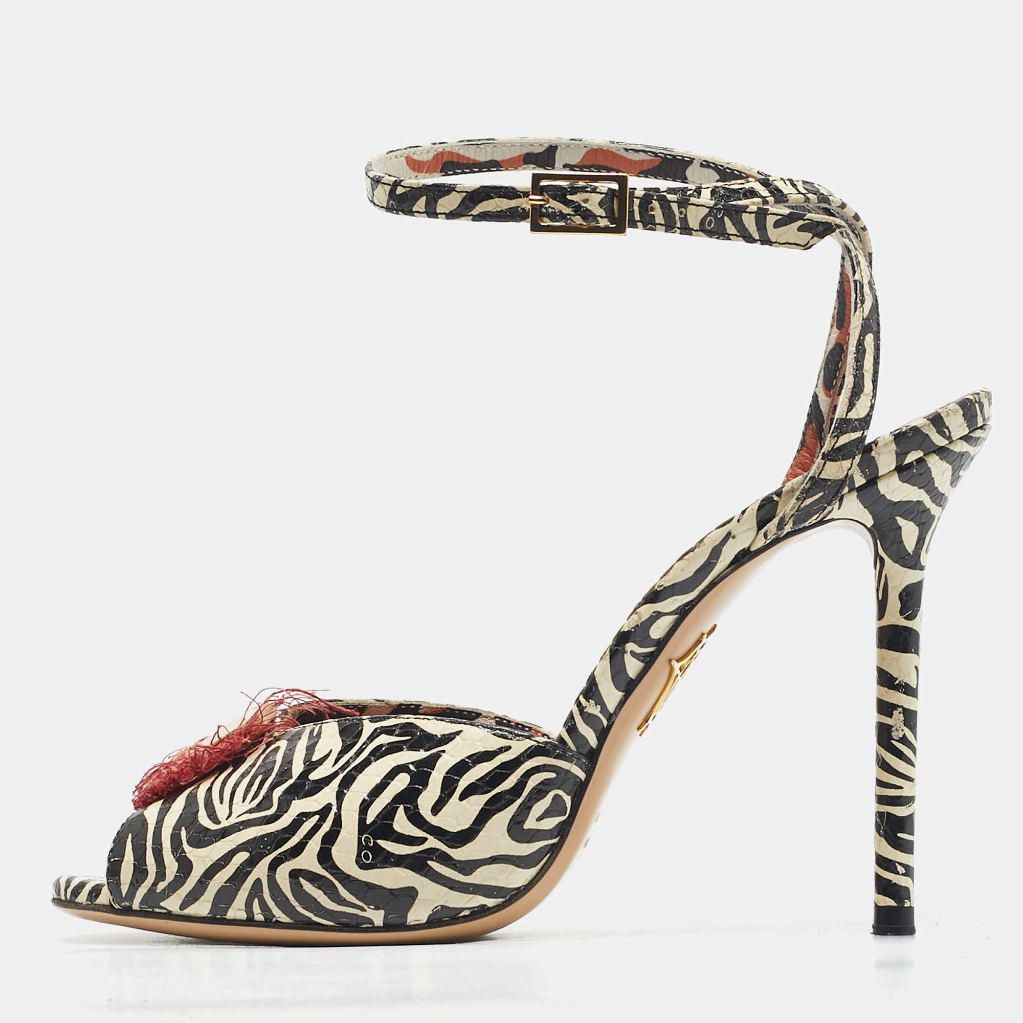 Pre Owned Charlotte Olympia White Snakeskin Embossed Leather Izzy Gone Wild Peep Toe Pumps Size 36