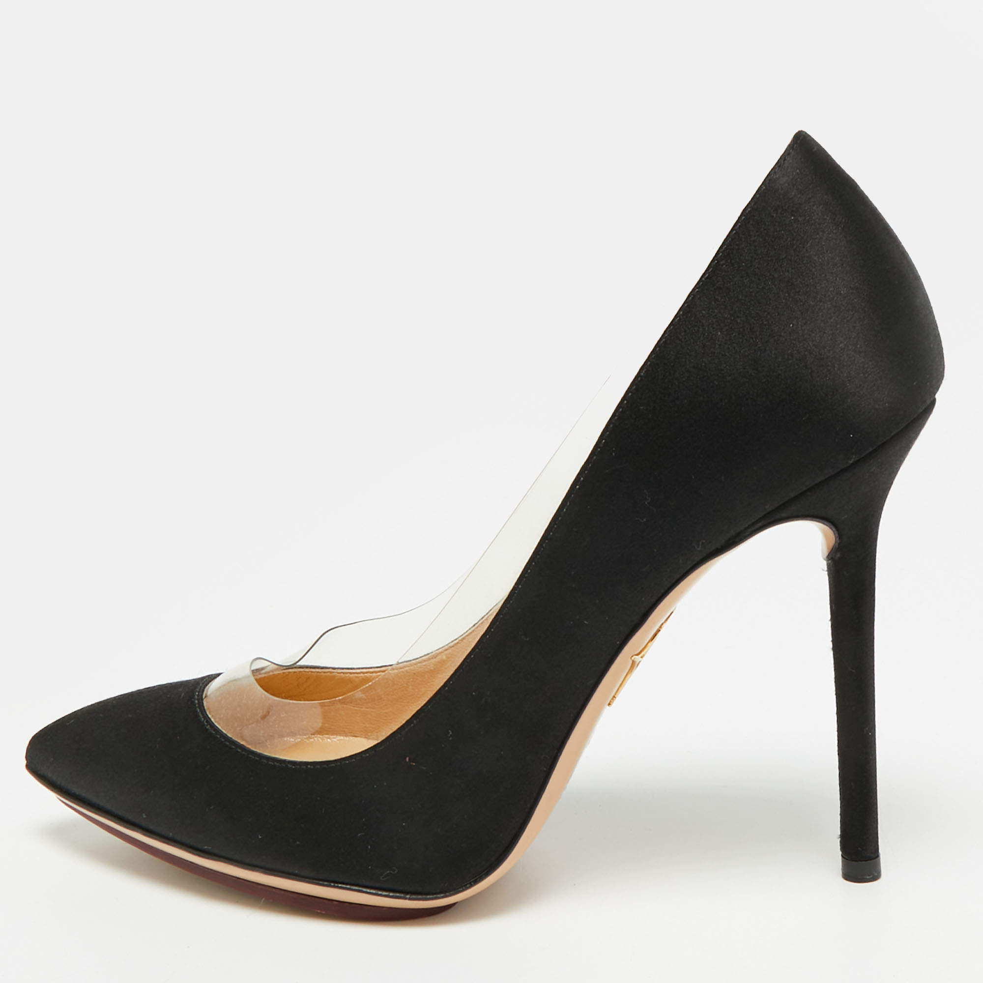 مملوكة مسبقًا حذاء كعب عالي شارلوت اوليمبيا مونيك ساتان اسود للسهرات مقاس 36.5