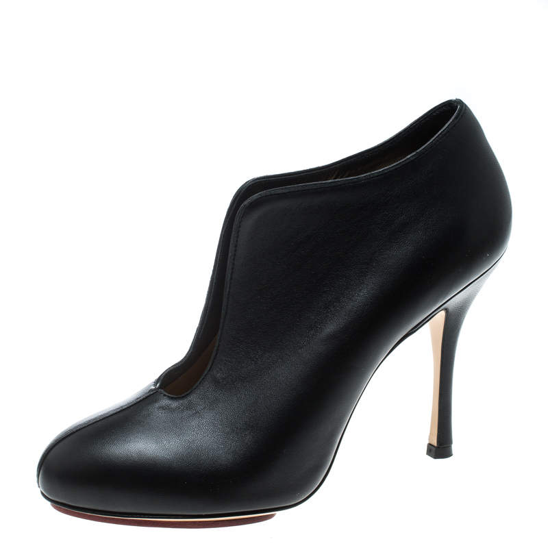 Charlotte Olympia Black Leather Ankle Booties Size 37