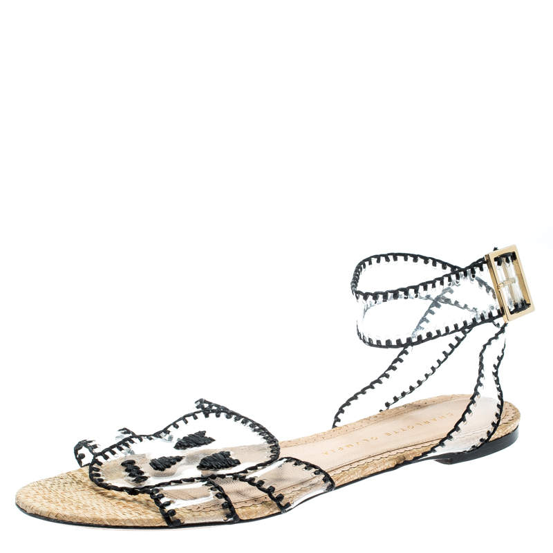 مملوكة مسبقًا صندل شارلوت أوليمبيا فلات ملتف كاحل جمجمه لوبيتا PVC سوداء مقاس 39.5