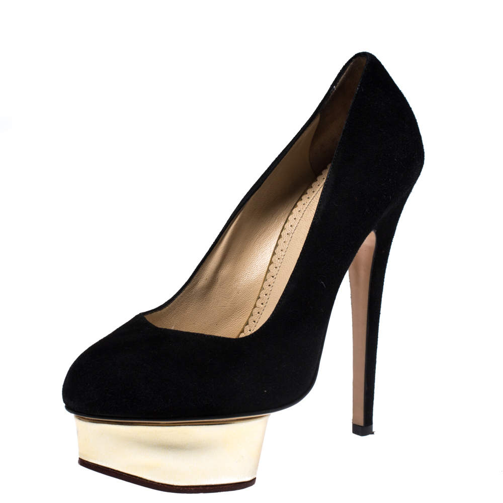Charlotte Olympia Black Suede Dolly Platform Pumps Size 36