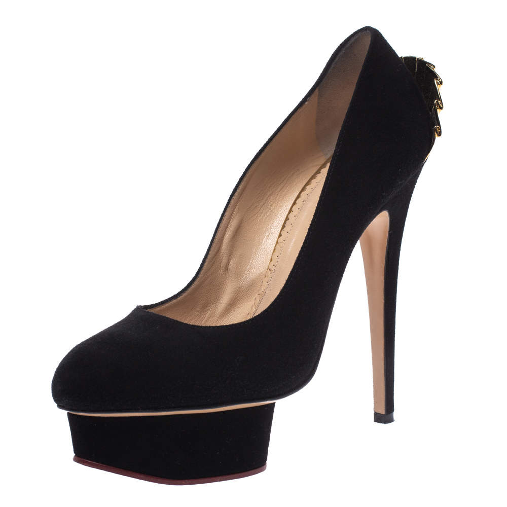 Pre Owned Charlotte Olympia Black Suede Fantastic Dolly Tassel Pumps Size 38