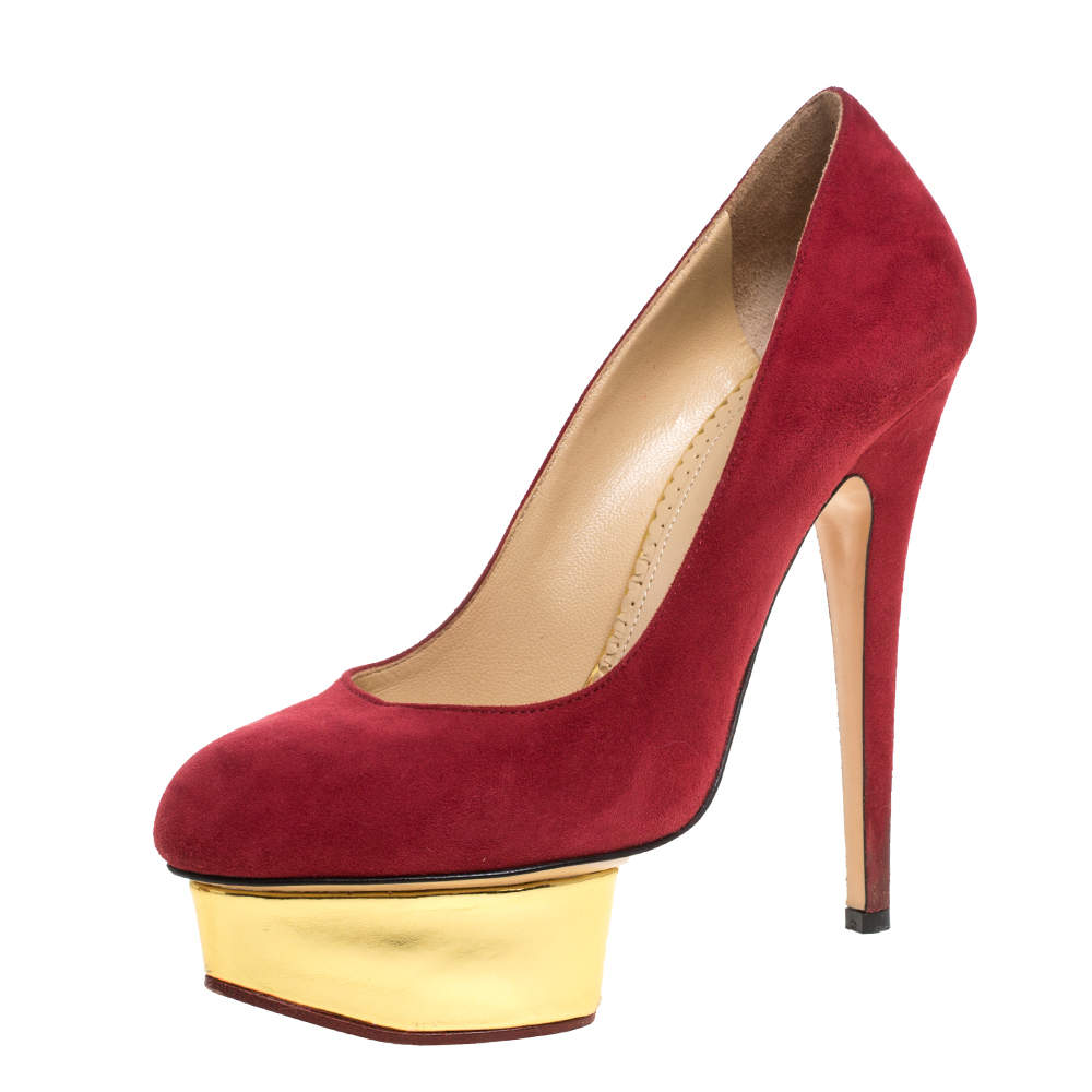 مملوكة مسبقًا Charlotte Olympia Dark Pink Suede Dolly Platform Pumps Size 36