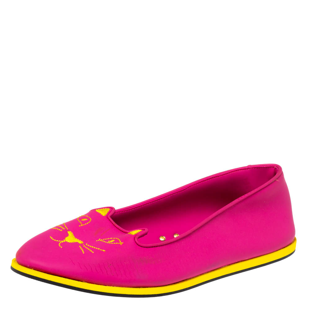 Pre Owned Charlotte Olympia Pink Rubber Kitty Flats Size 41