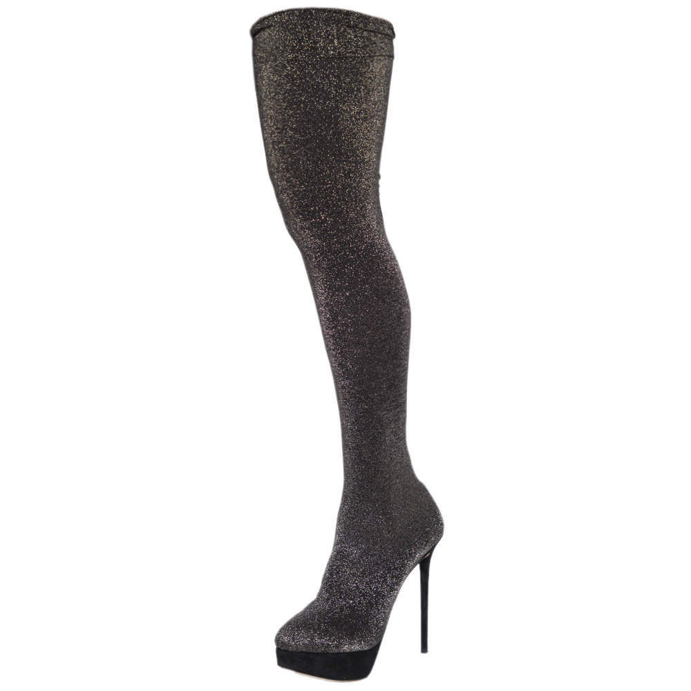 Black sparkle best sale thigh high boots