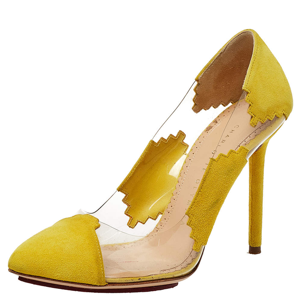 Charlotte Olympia Yellow PVC and Suede Montana Pumps Size 35