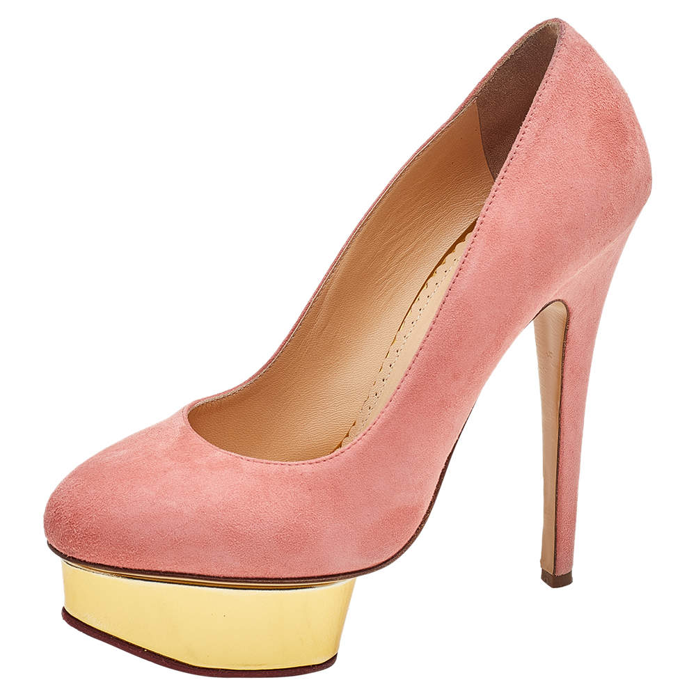 Pre Owned حذاء كعب عالي شارلوت أوليمبيا دوللي سويدي وردي نعل سميك مقاس 37