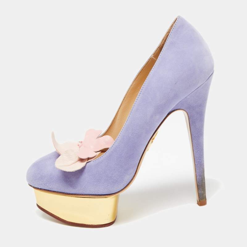 Charlotte Olympia Lavender Suede Dolly Platform Pumps Size 37