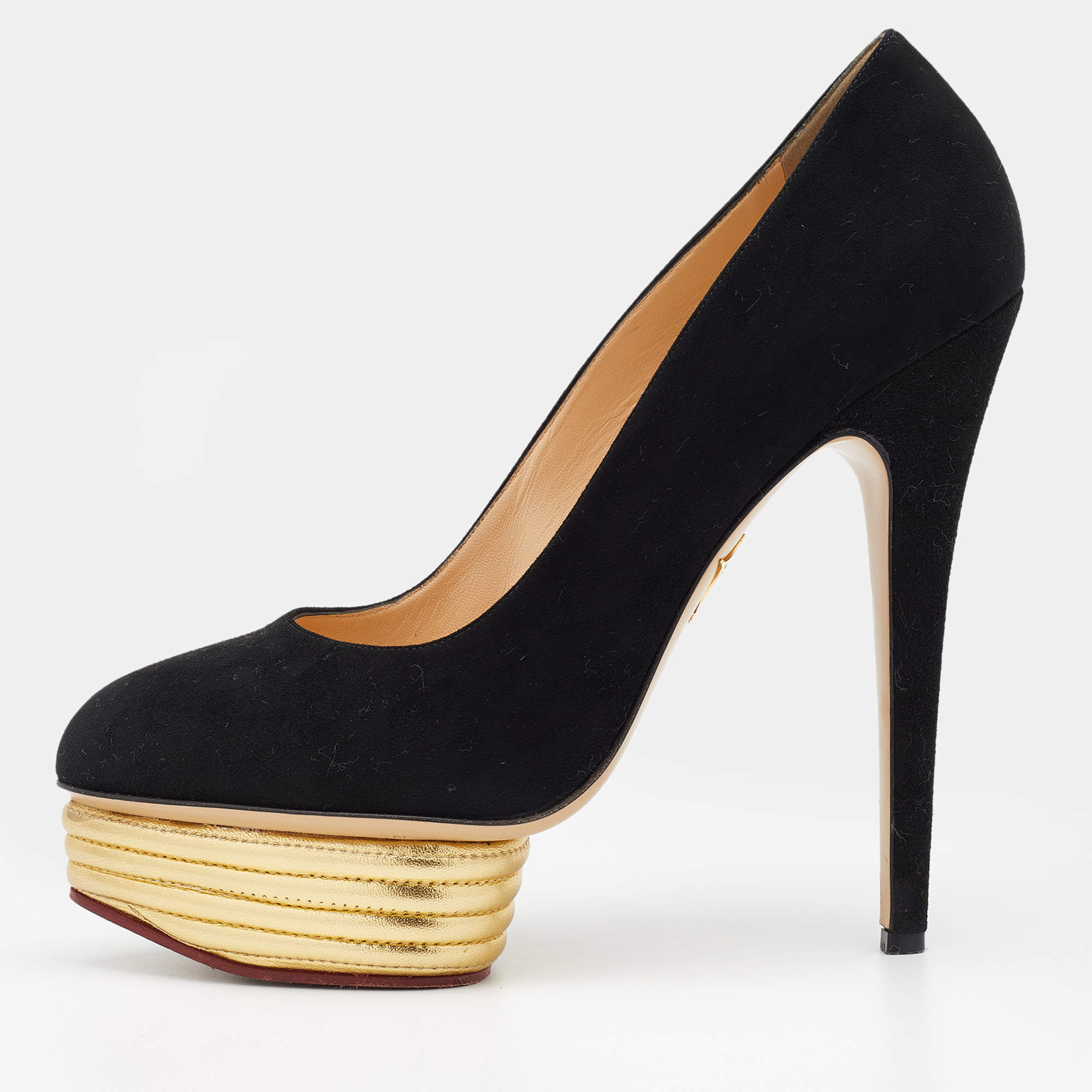 Charlotte Olympia Black Suede Dolly Platform Pumps Size 41