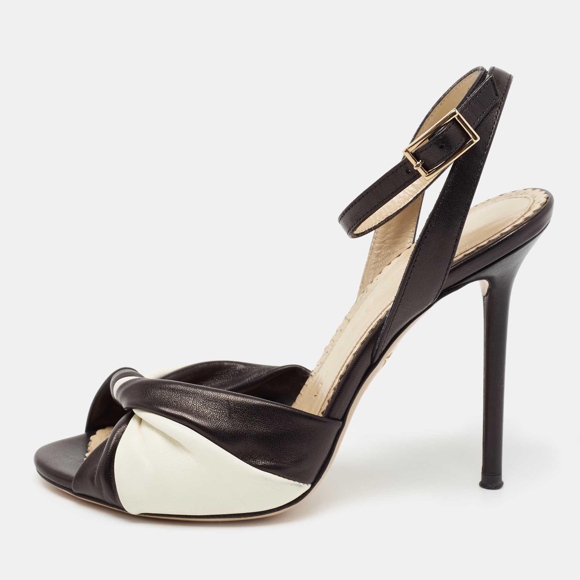 Charlotte Olympia Black/White Leather Do The Twist Ankle Strap Sandals Size 37