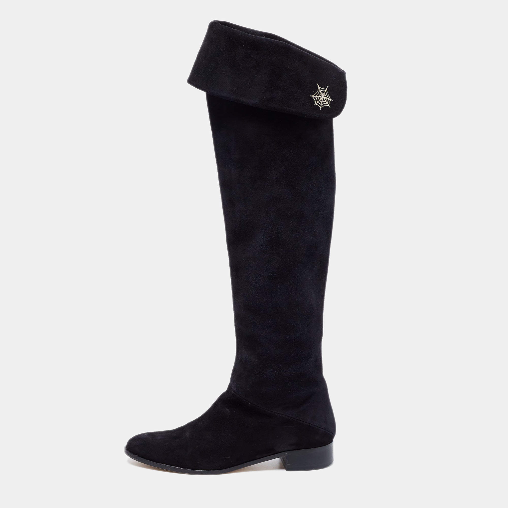 Pre Owned Charlotte Olympia Black Suede Knee Length Boots Size 37