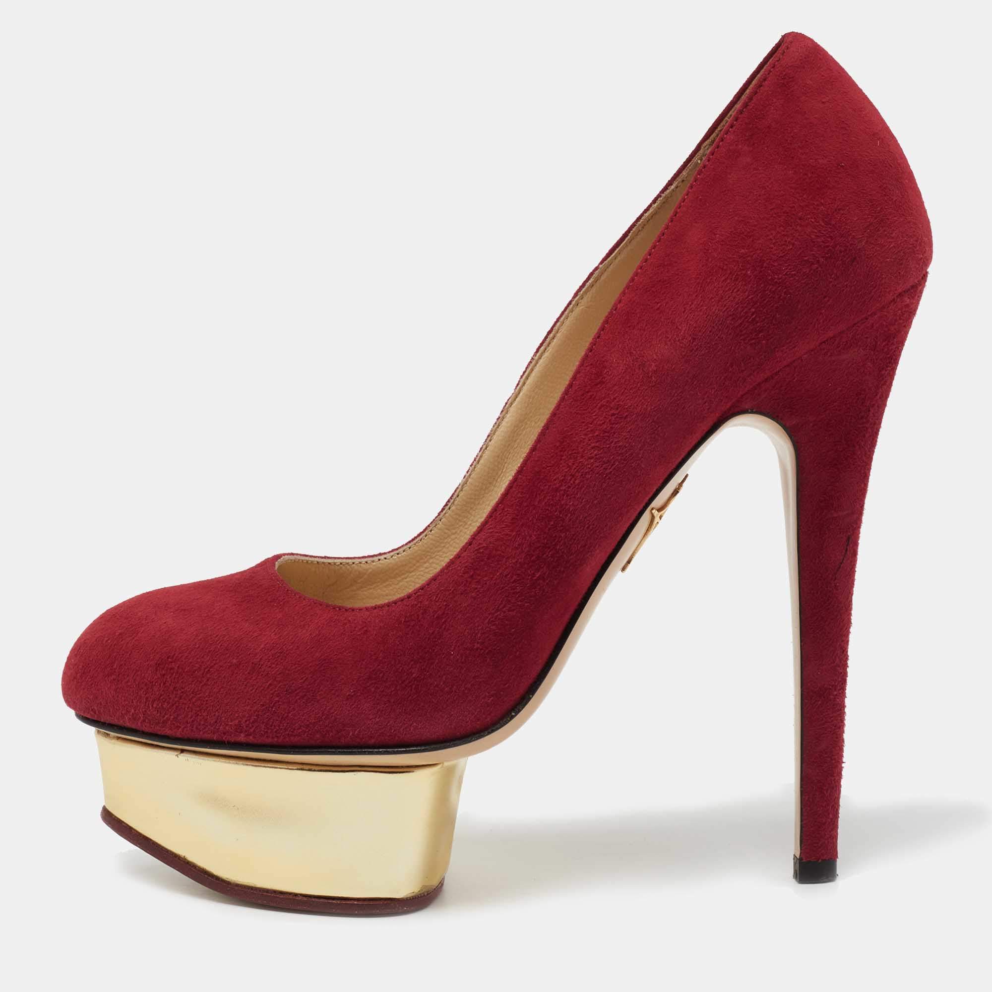 Charlotte Olympia Deep Red Suede Dolly Platform Pumps Size 36