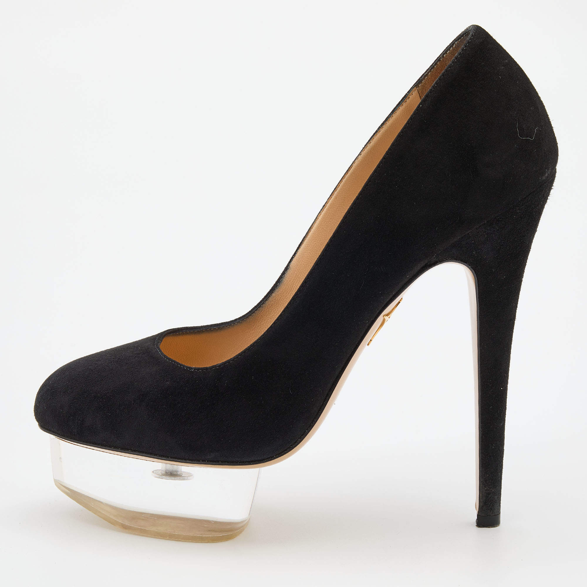 Charlotte Olympia Black Suede Dolly Platform Pumps Size 38