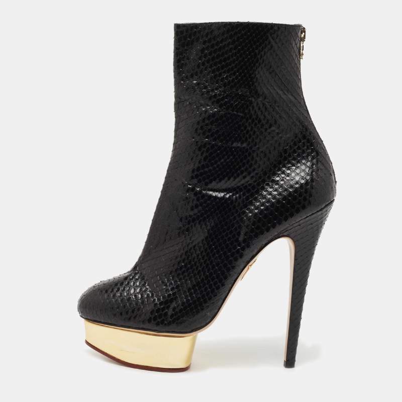 Pre Owned Charlotte Olympia Black Snakeskin Leather Boots Size 41