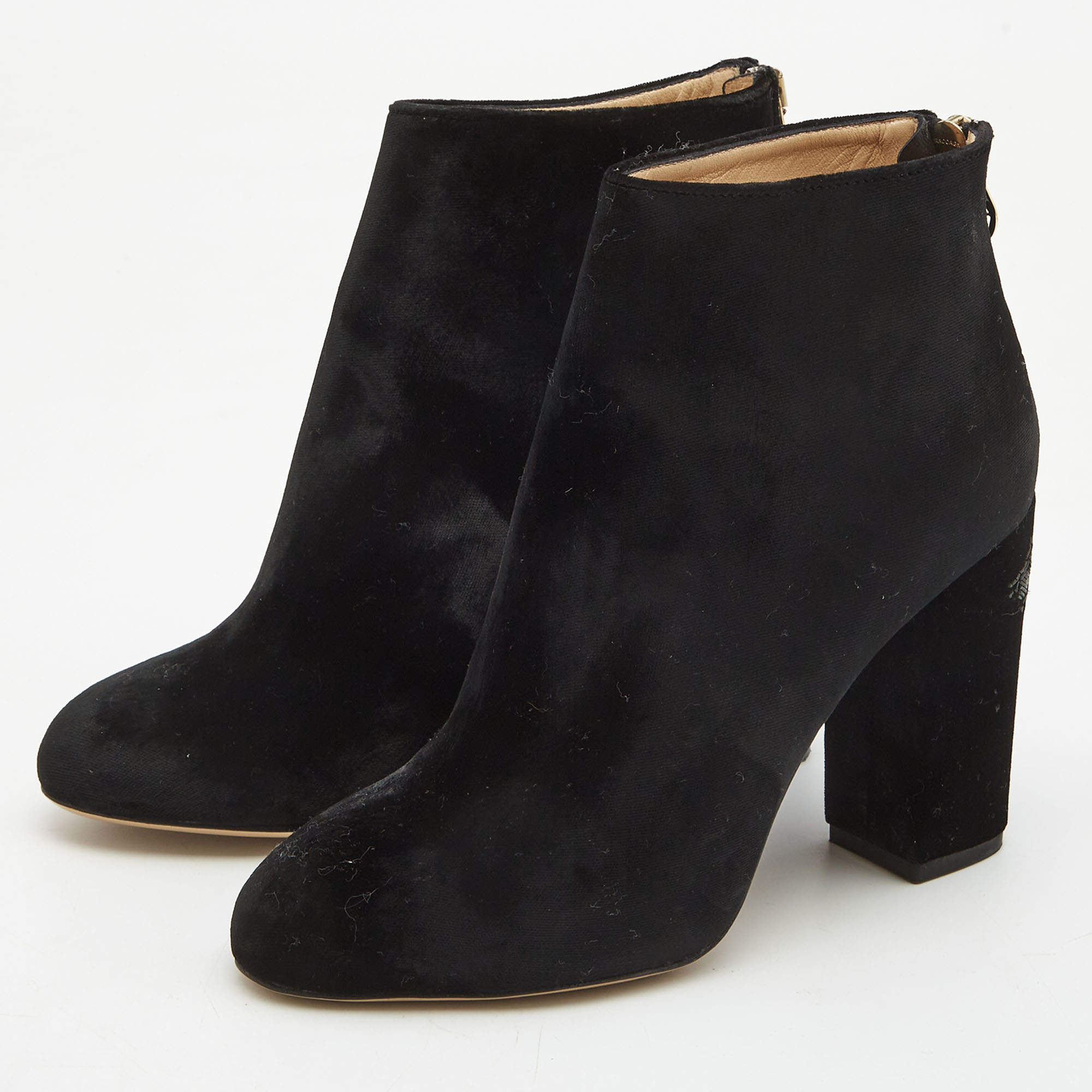 Charlotte Olympia Black Velvet Alba Ankle Boots Size 36.5