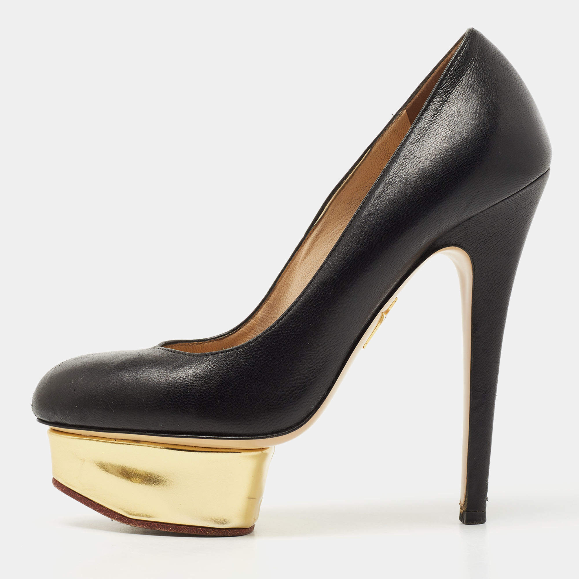 Charlotte Olympia Black Leather Dolly Platform Pumps Size 36.5