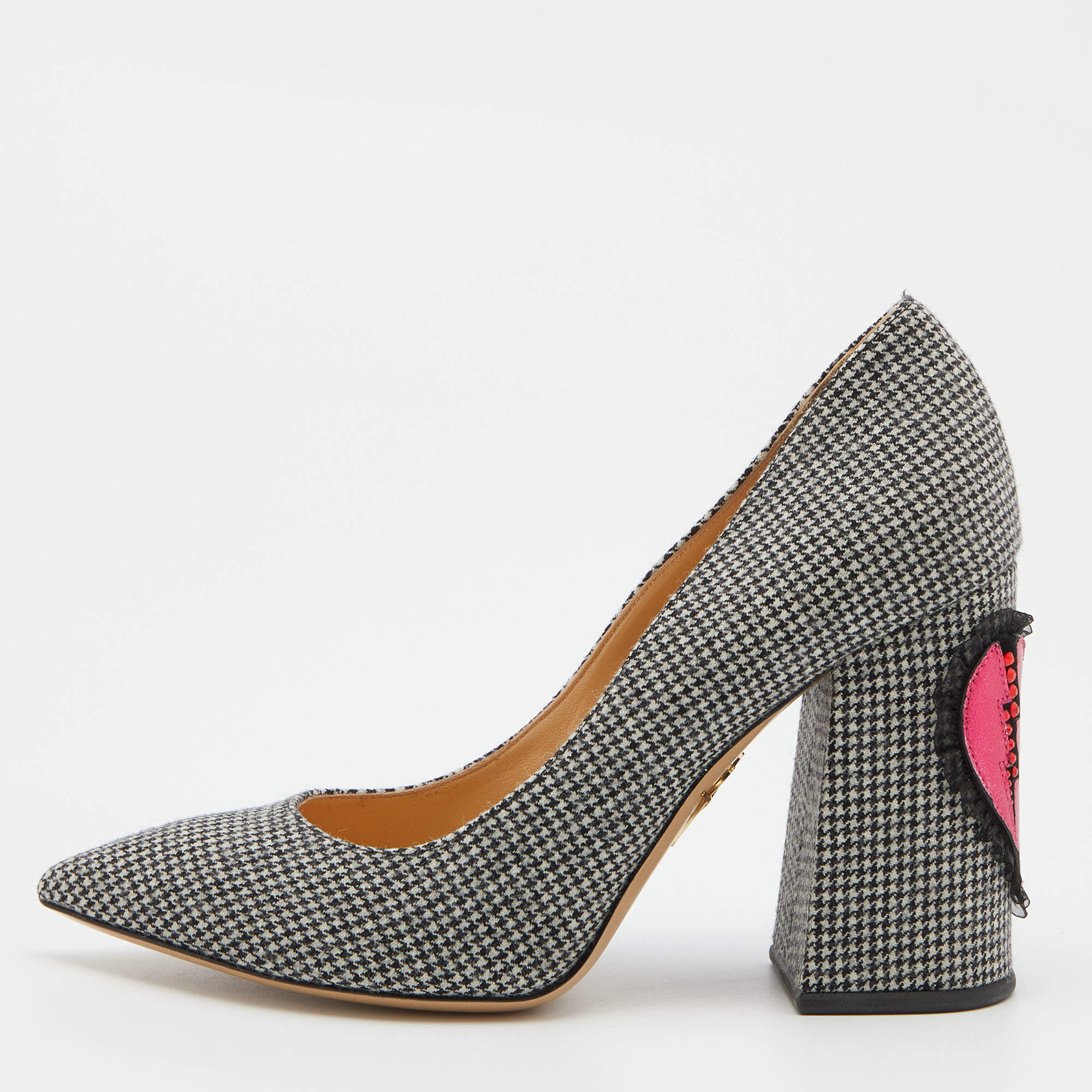 Charlotte Olympia Black/White Fabric Block Heel Pumps Size 38