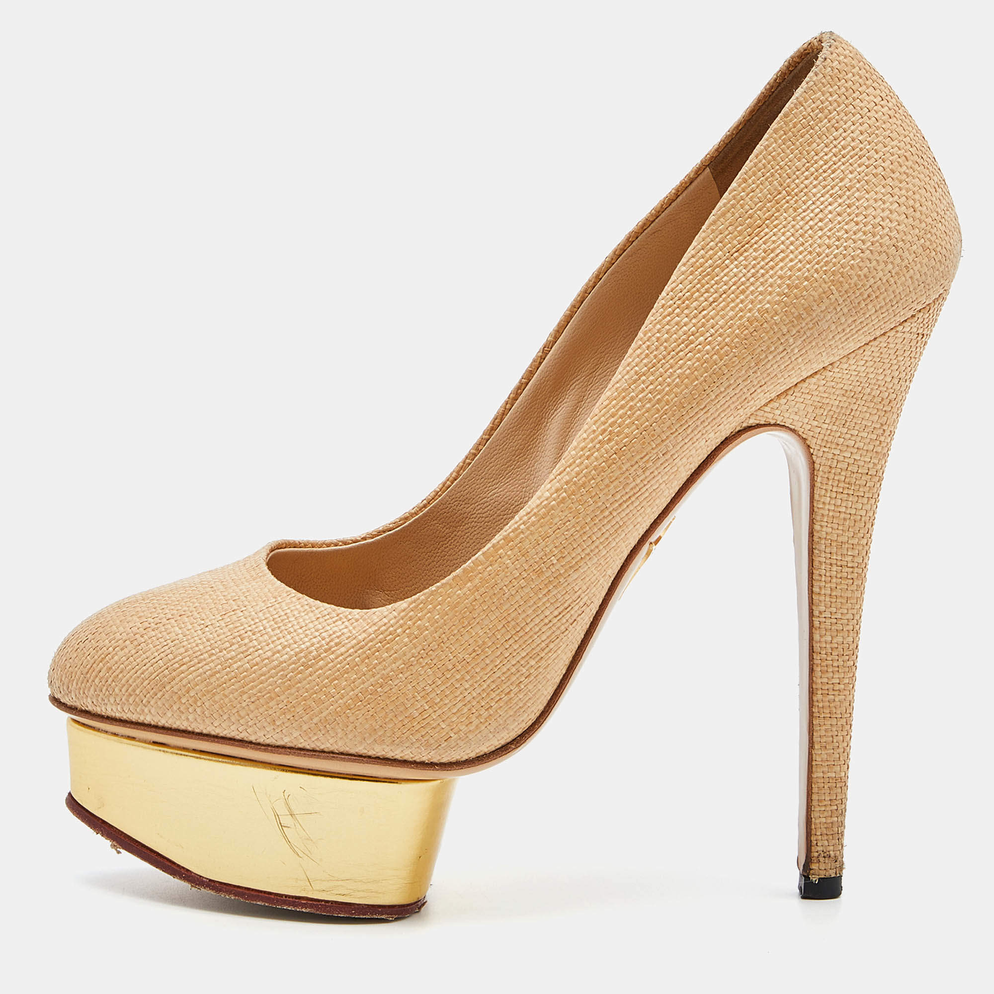 Charlotte Olympia Beige Raffia Platform Pumps Size 38