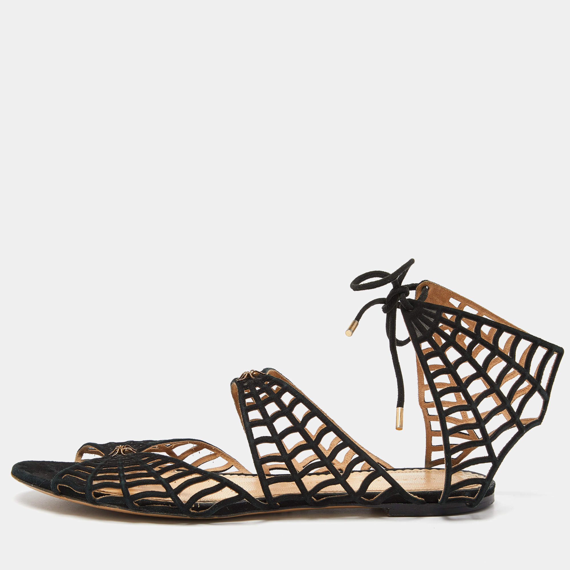 Pre Owned Charlotte Olympia Black Suede Miss Muffet Flat Sandals Size 41