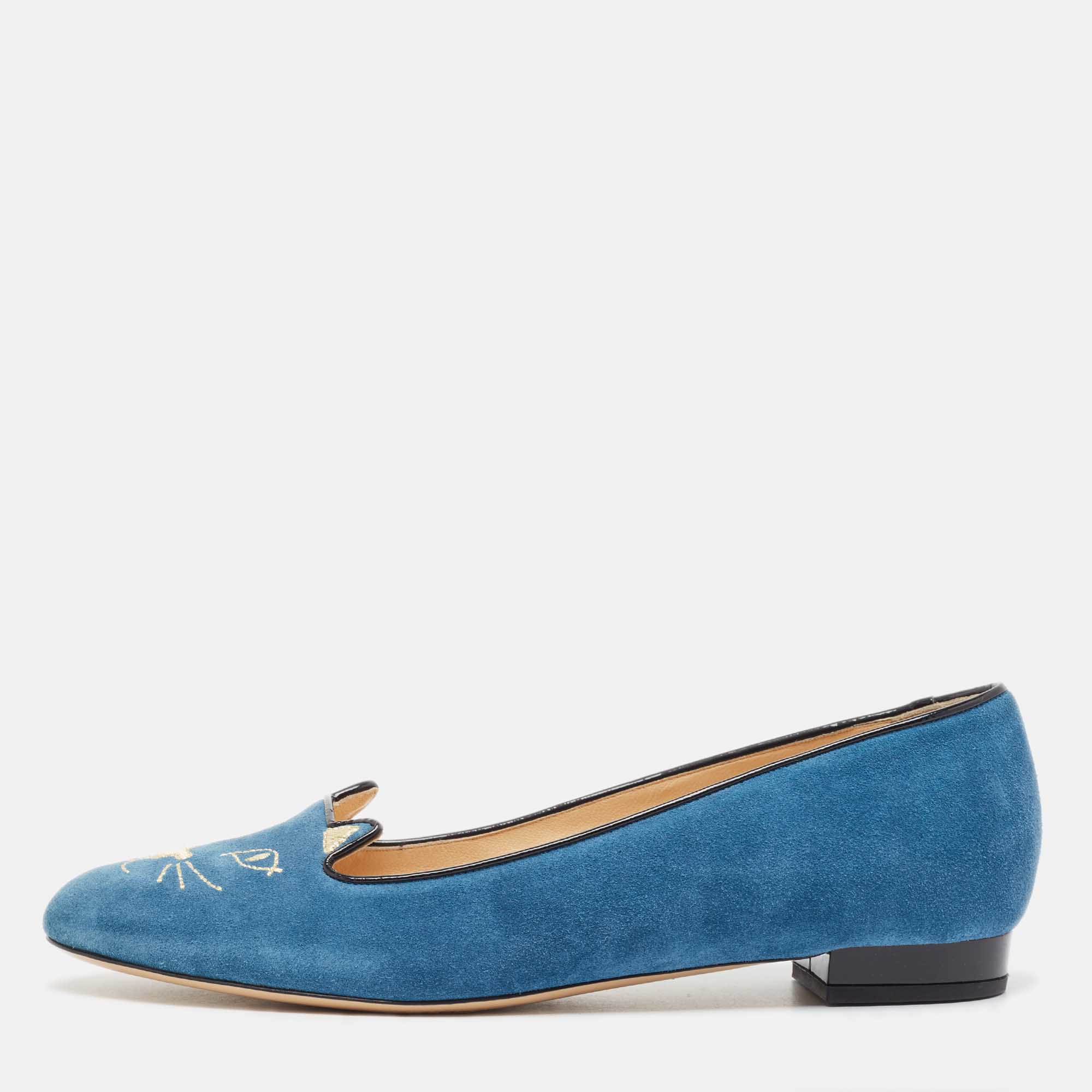 Charlotte Olympia Blue Suede Kitty Ballet Flats Size 42 Charlotte Olympia TLC